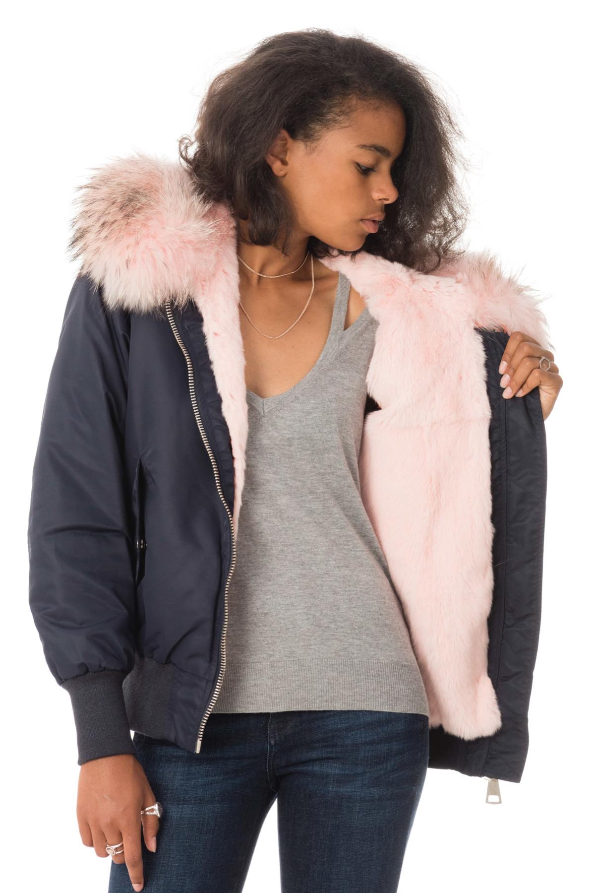 Navy blue bomber with pink fur - Image n°7