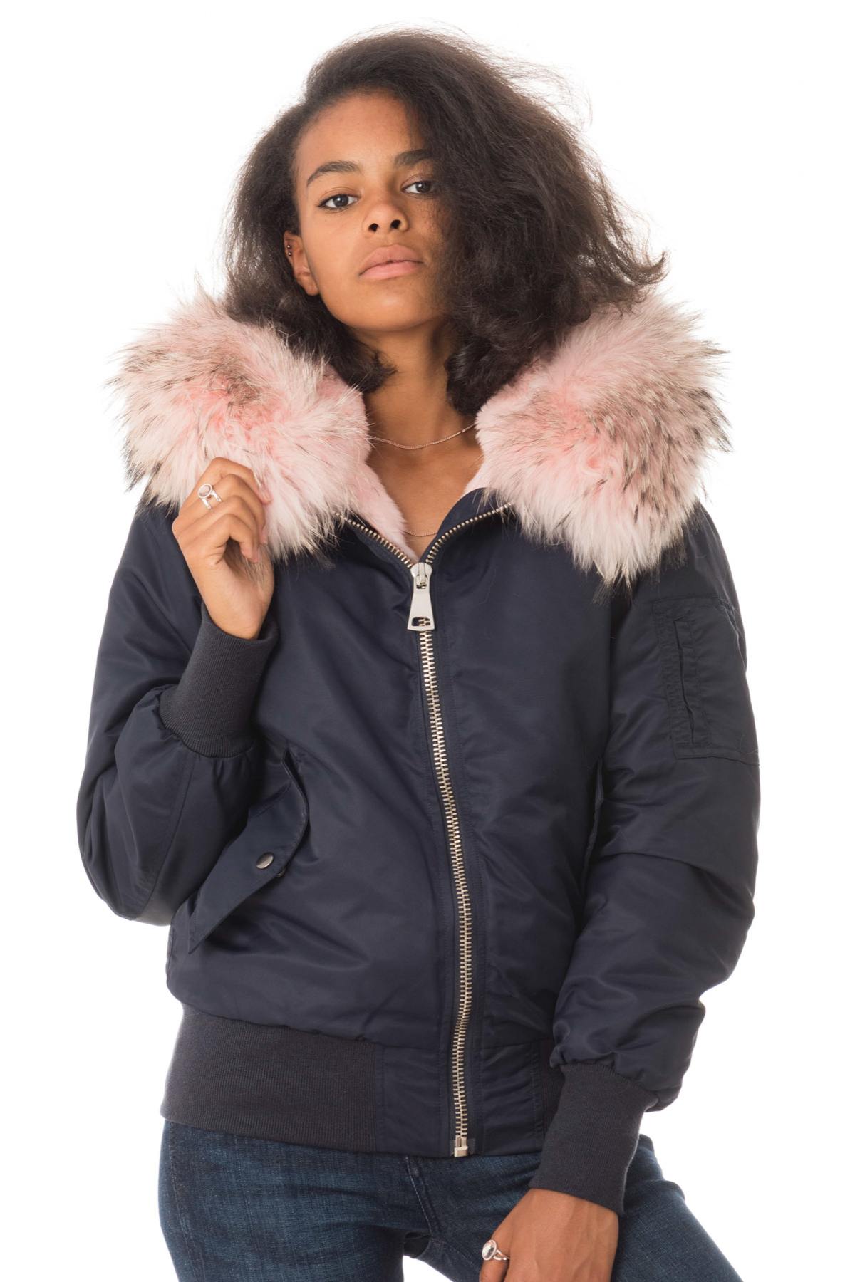 Navy blue bomber with pink fur - Image n°4