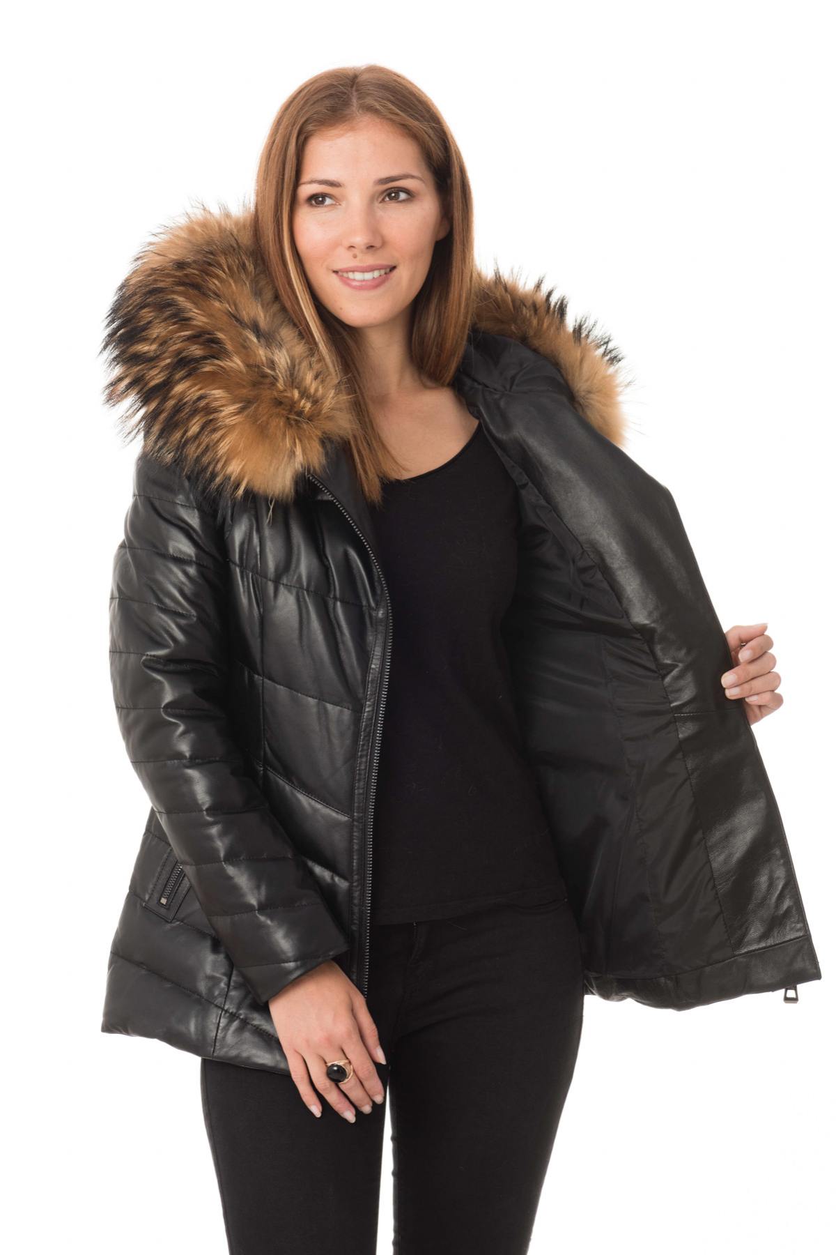  Black down jacket with raccoon fur - Image n°5