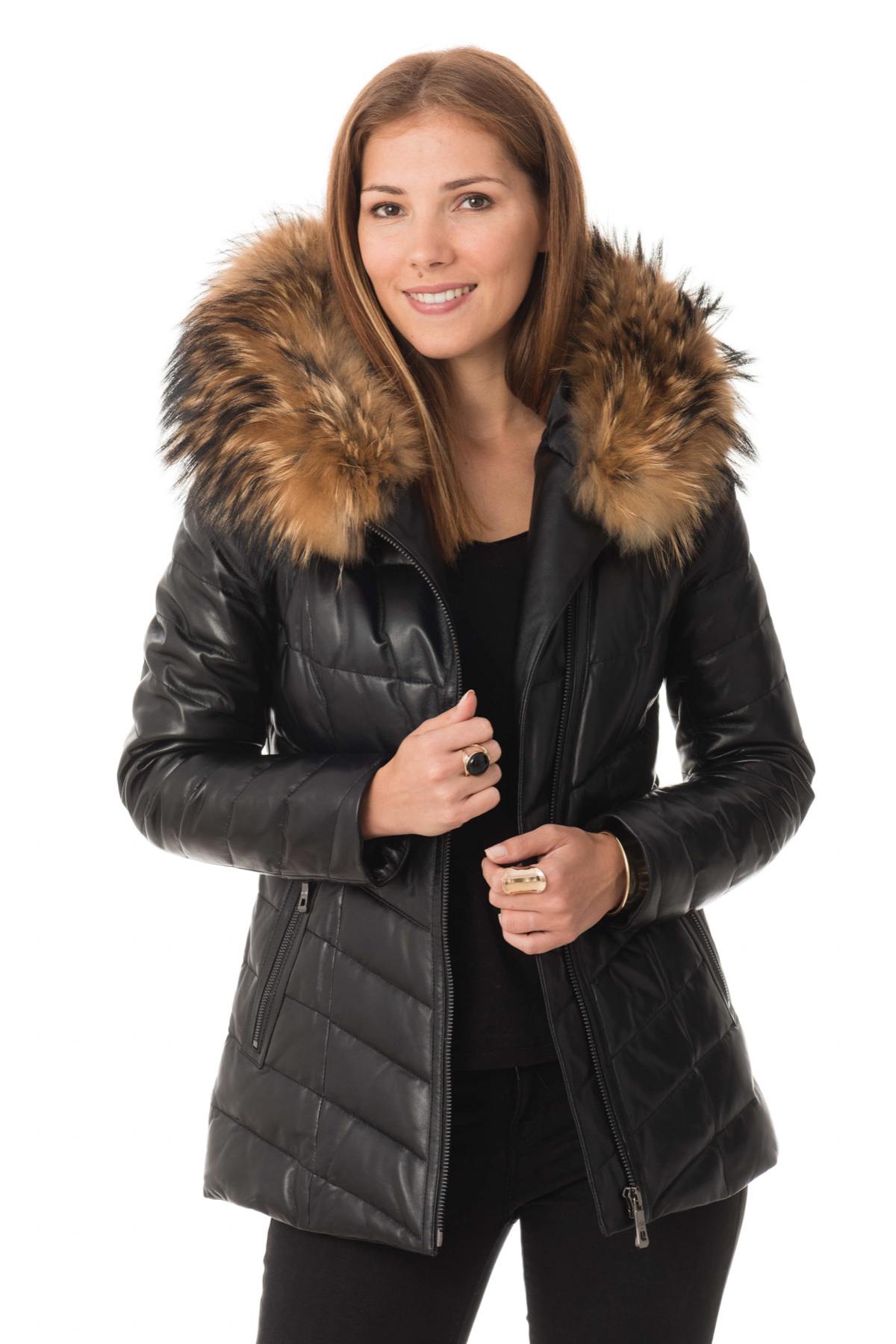  Black down jacket with raccoon fur - Image n°3