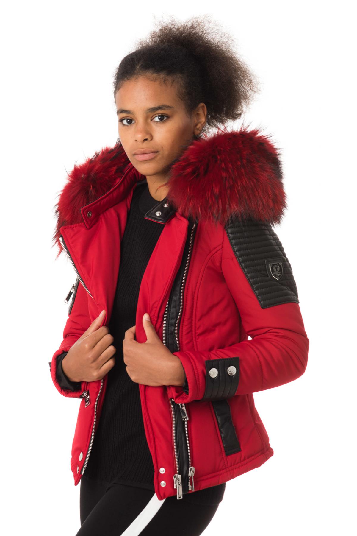 Women's red down jacket with red collar - Image n°3