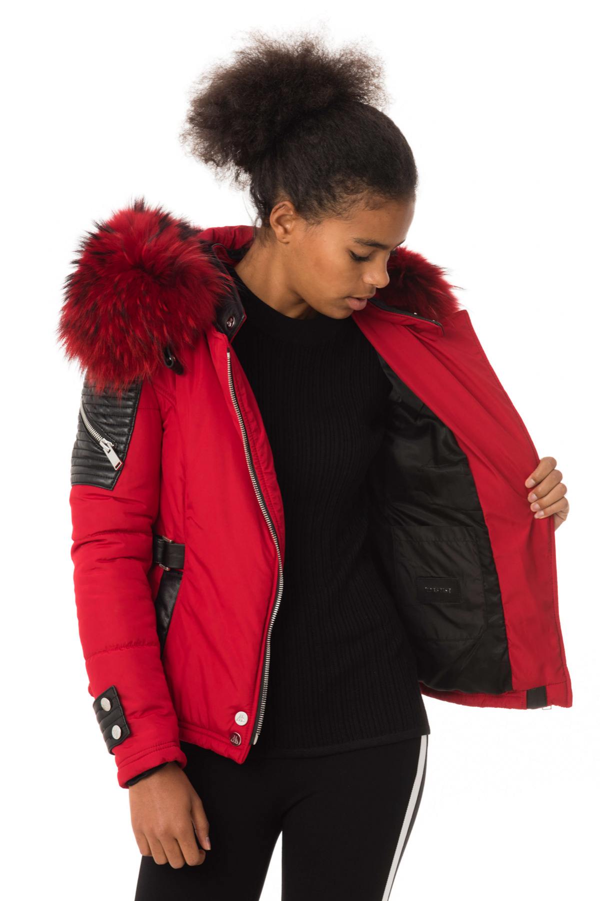 Women's red down jacket with red collar - Image n°5