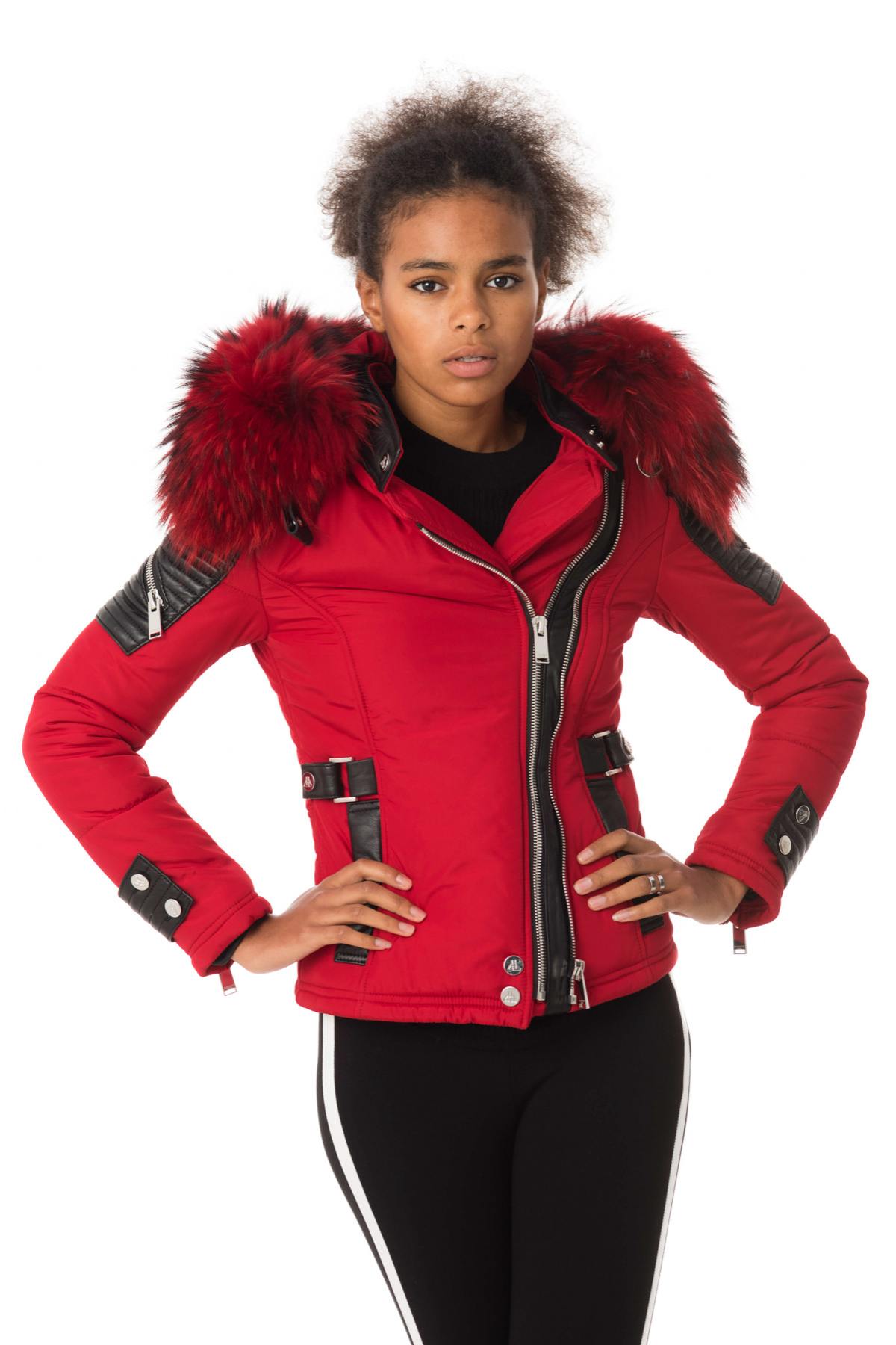 Women's red down jacket with red collar - Image n°4