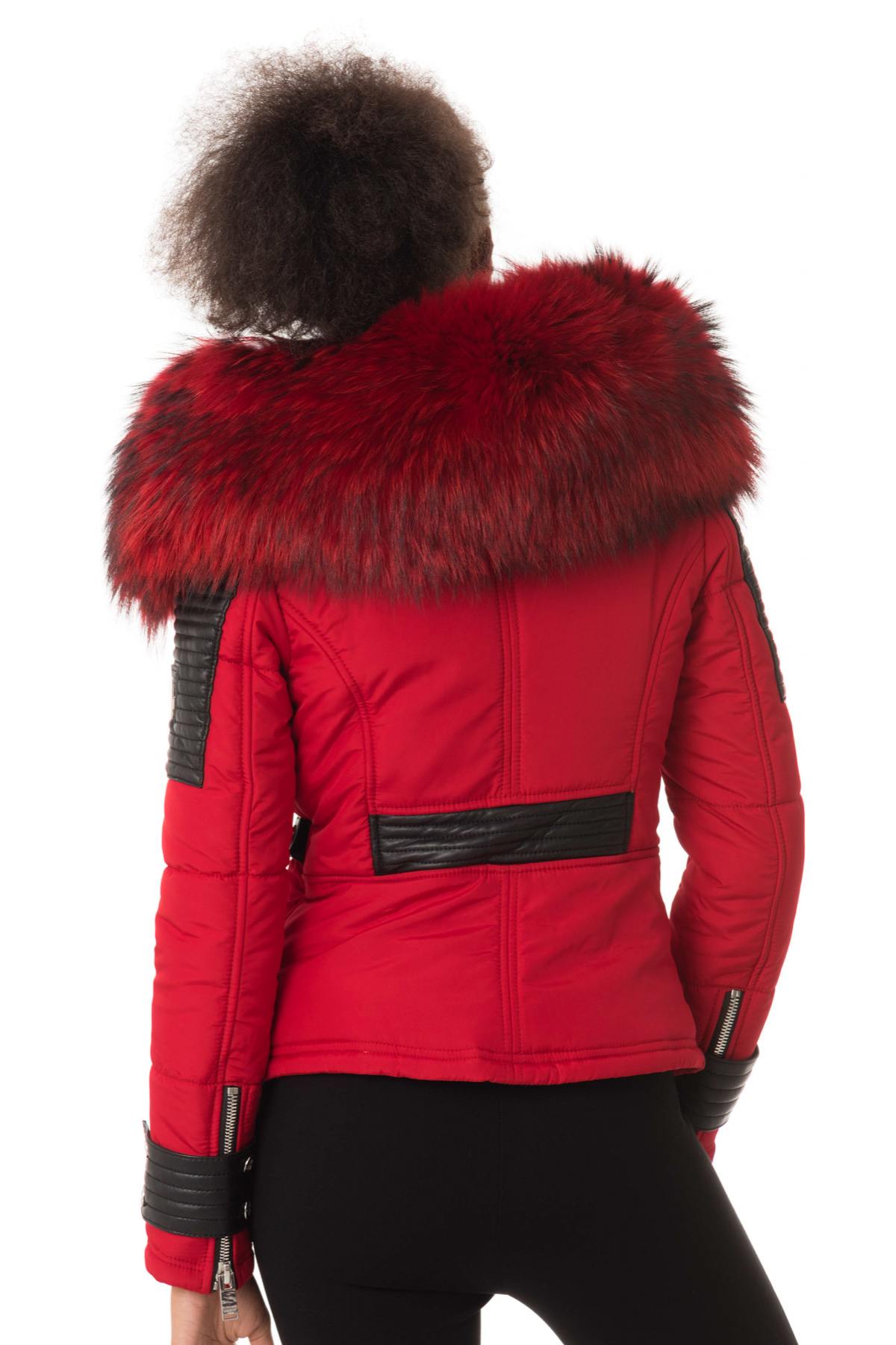 Women's red down jacket with red collar - Image n°6