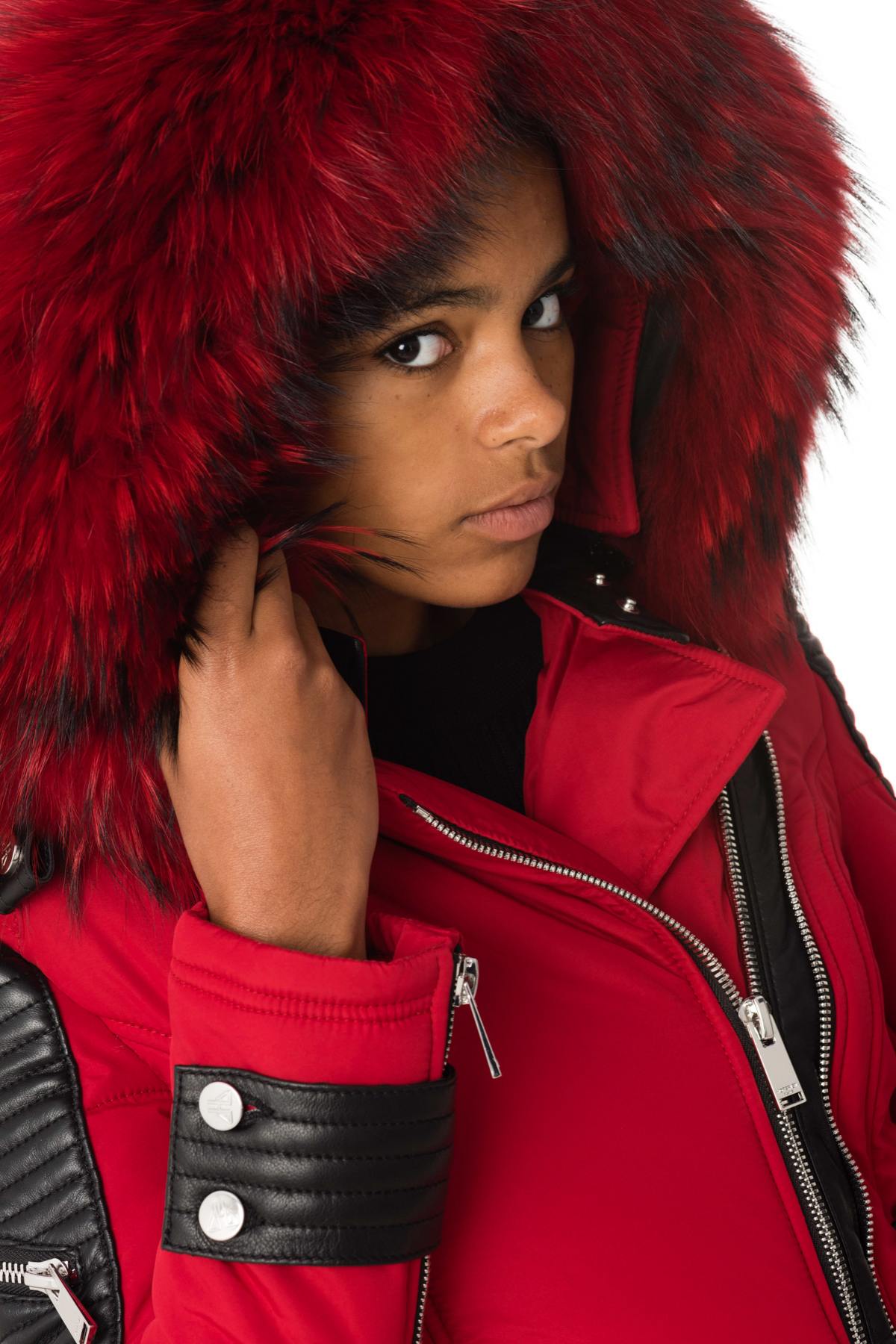 Women's red down jacket with red collar - Image n°7