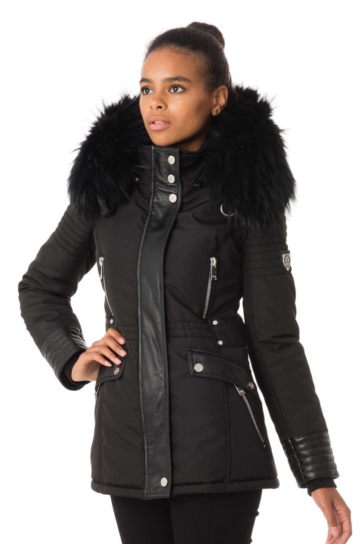 Black down jacket with black collar - Image n°1