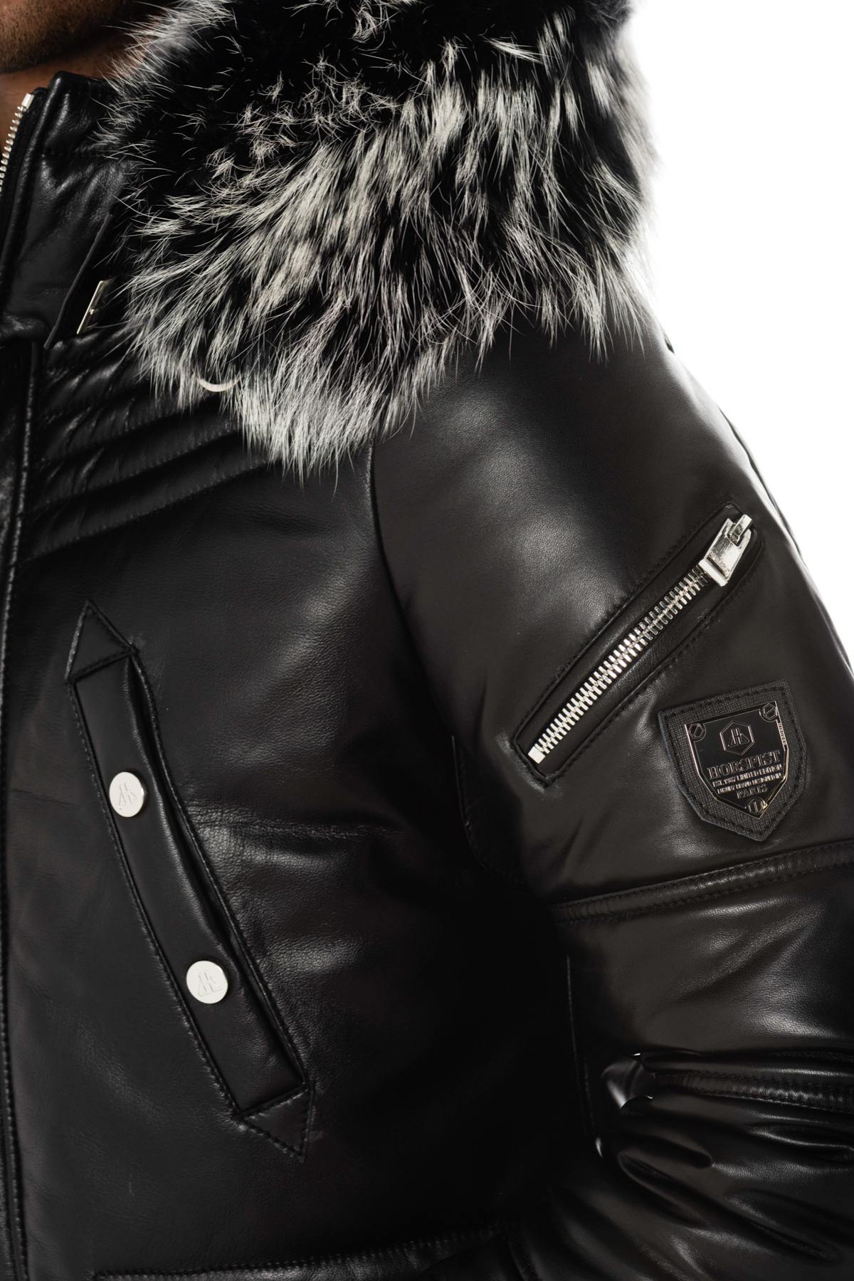 Leather parka with silver fur collar - Image n°5