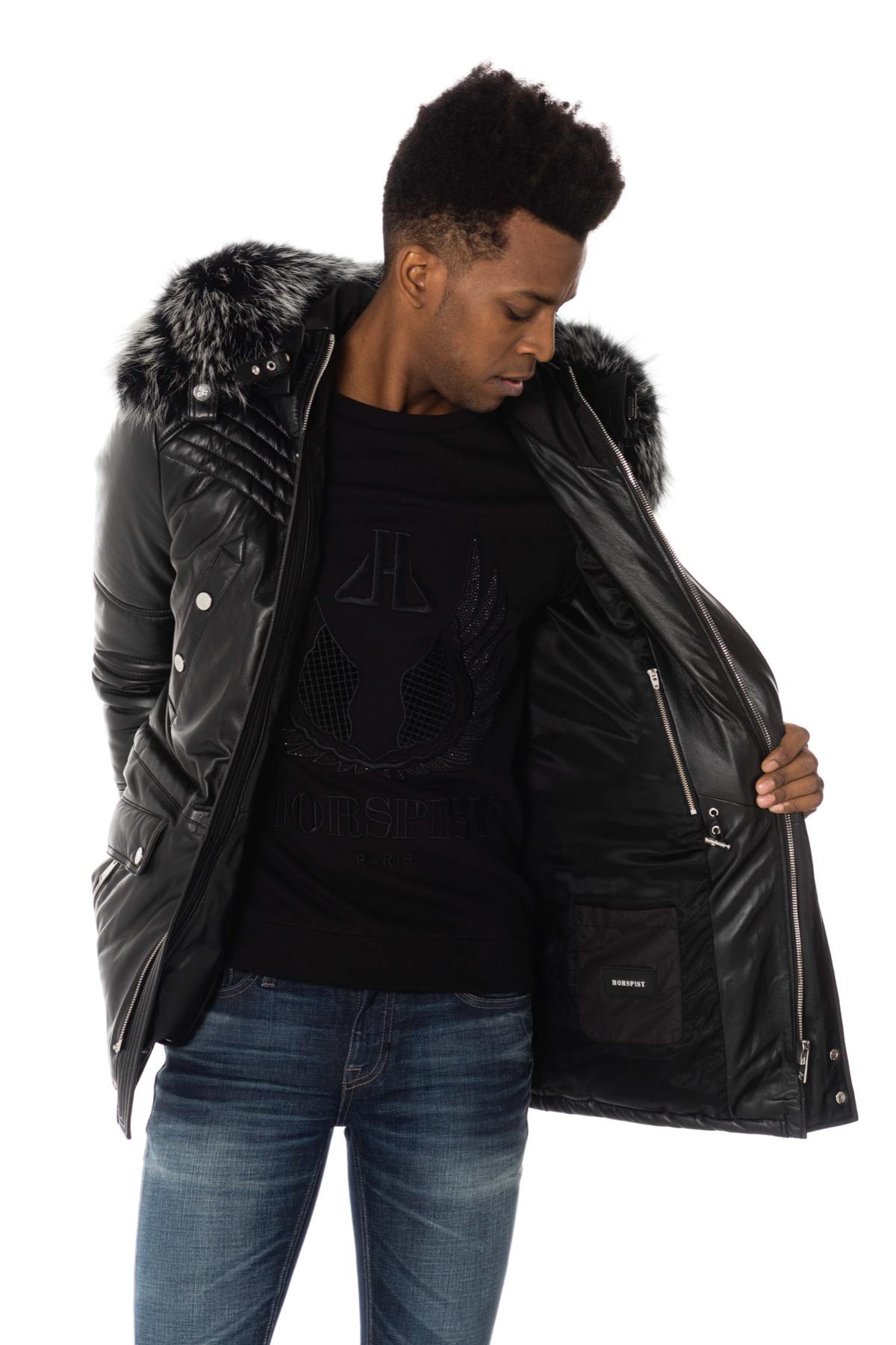 Leather parka with silver fur collar - Image n°6