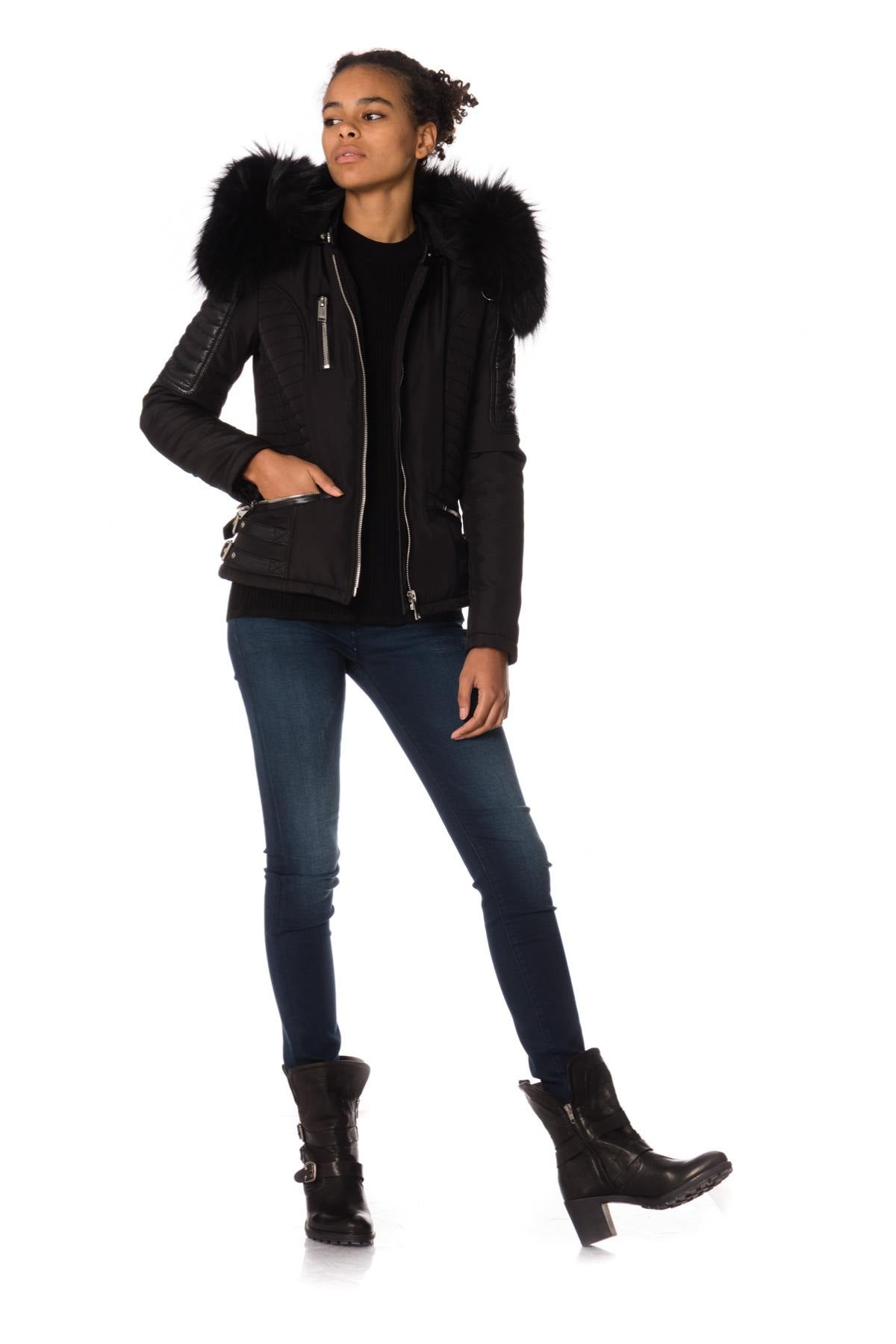 Horspist women's black down jacket with black collar - Image n°2