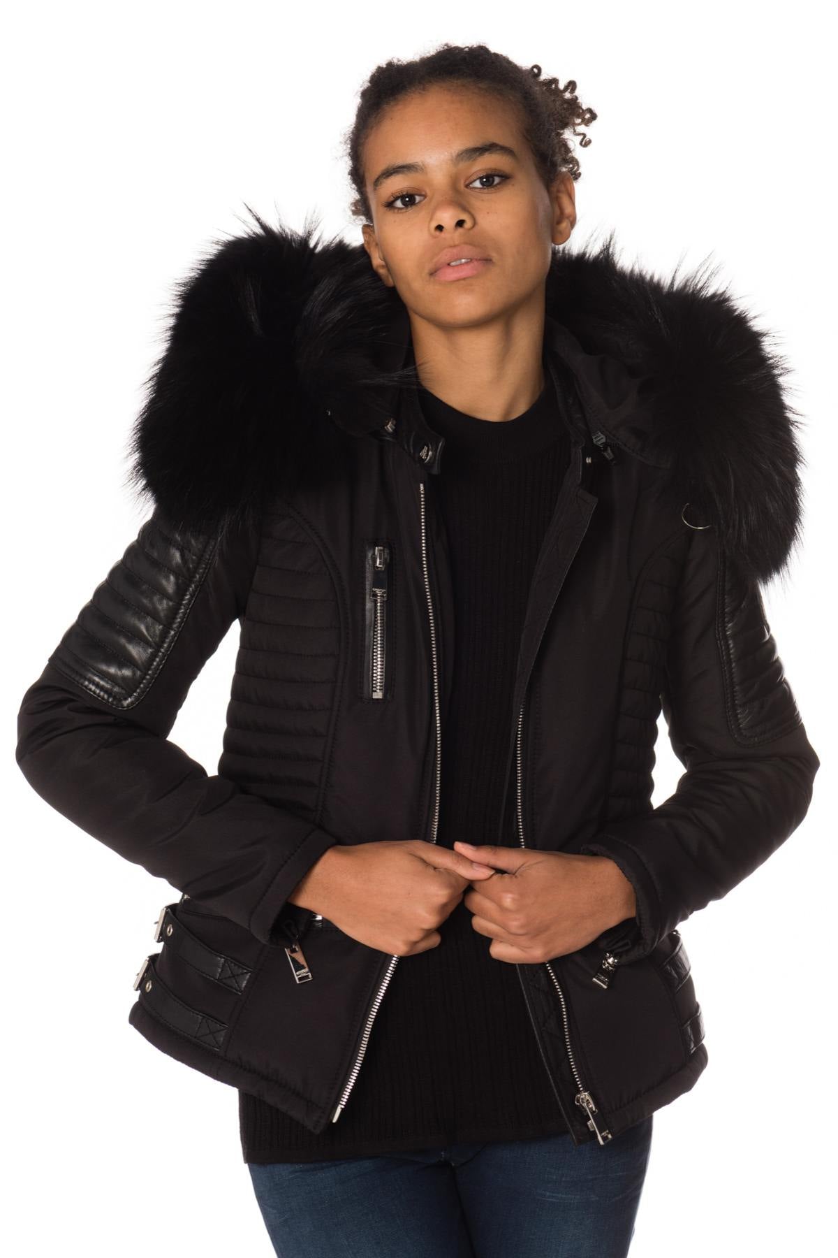 Horspist women's black down jacket with black collar - Image n°3