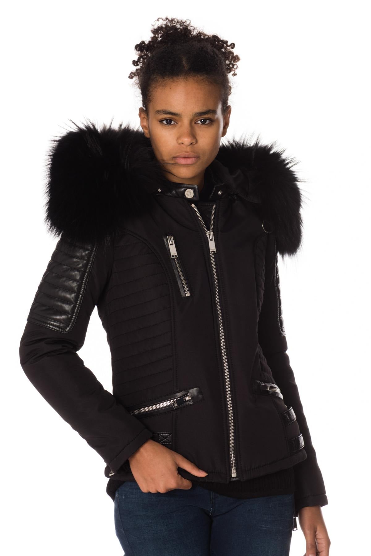 Horspist women's black down jacket with black collar - Image n°1