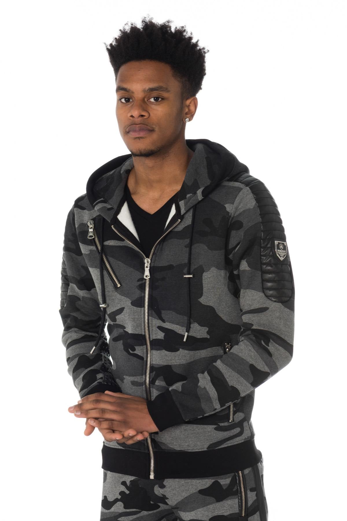 Horspist gray camouflage zipped sweatshirt - Image n°1