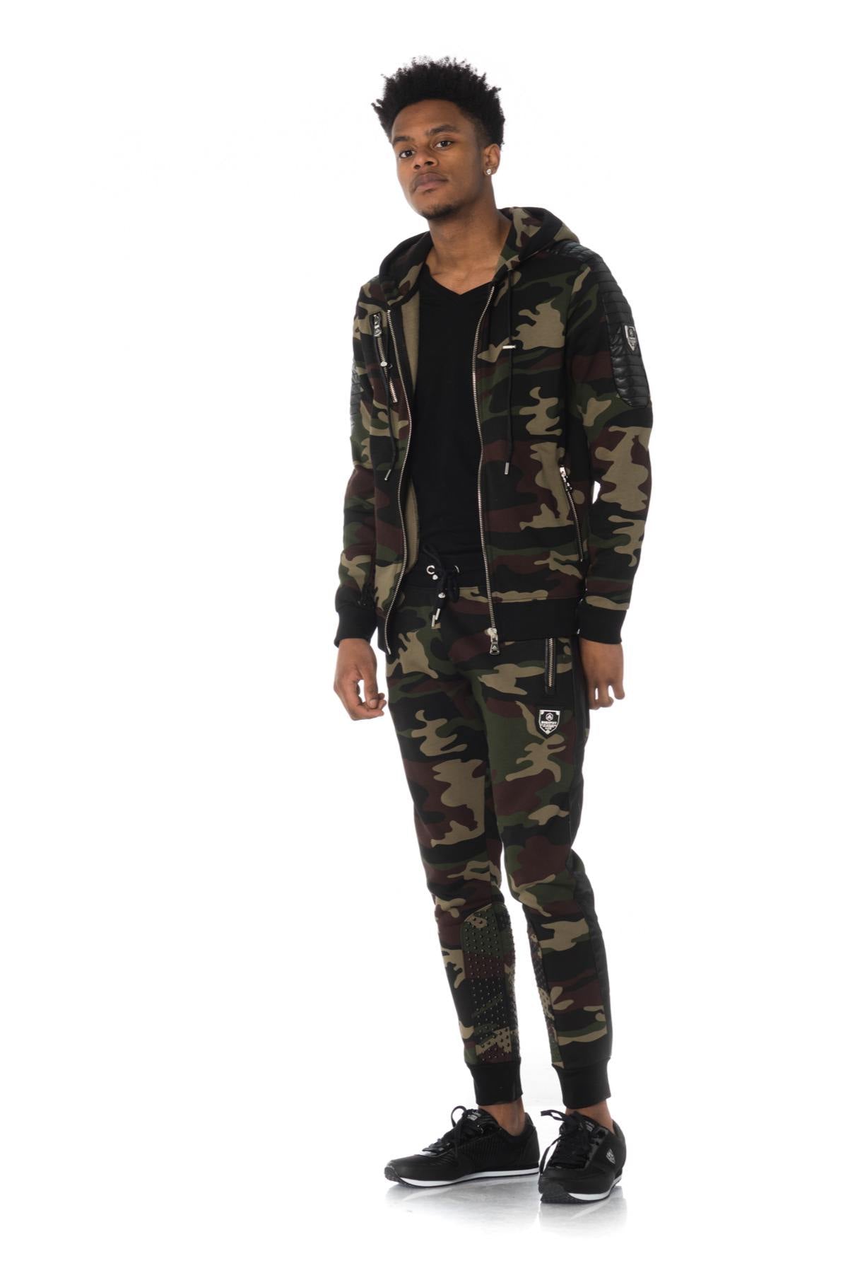 Horspist khaki camouflage print zipped sweatshirt - Image n°2