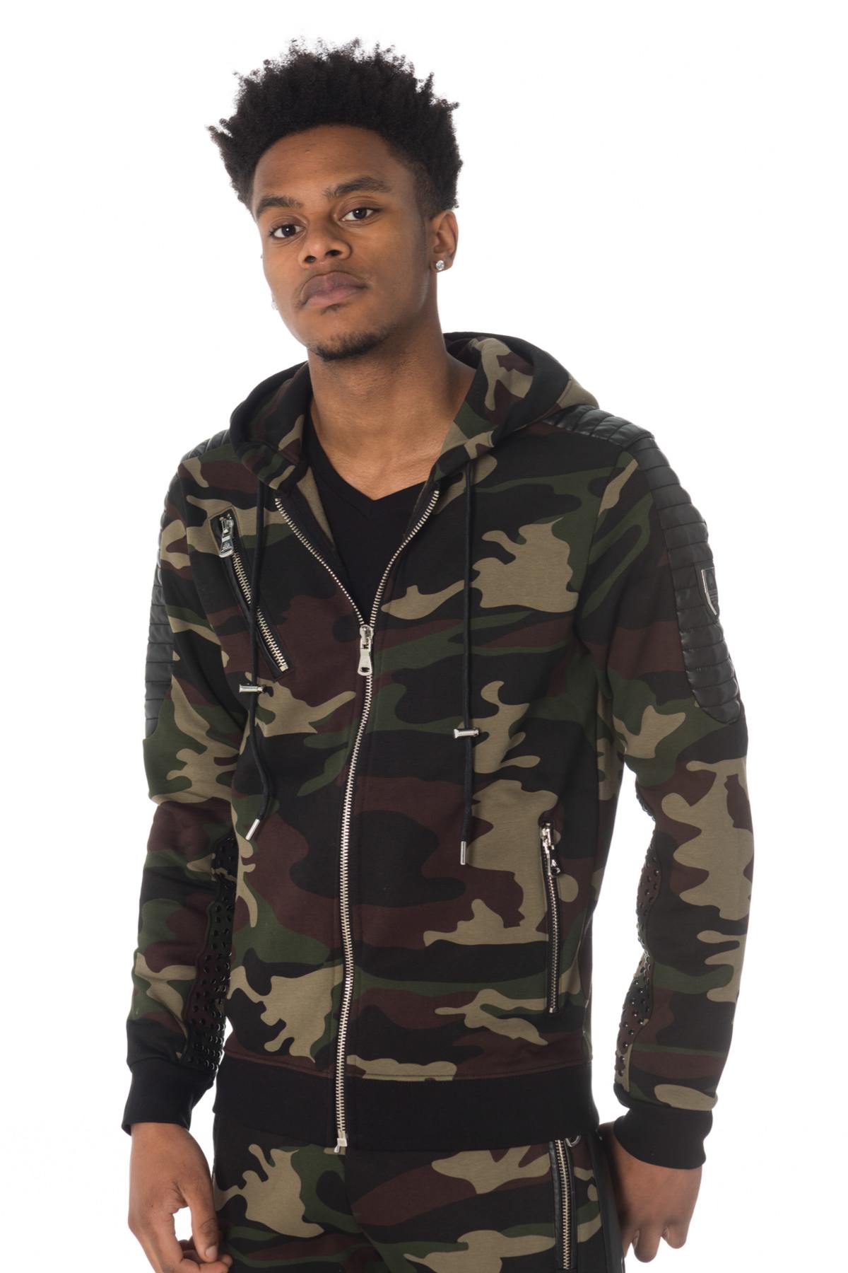 Horspist khaki camouflage print zipped sweatshirt - Image n°1