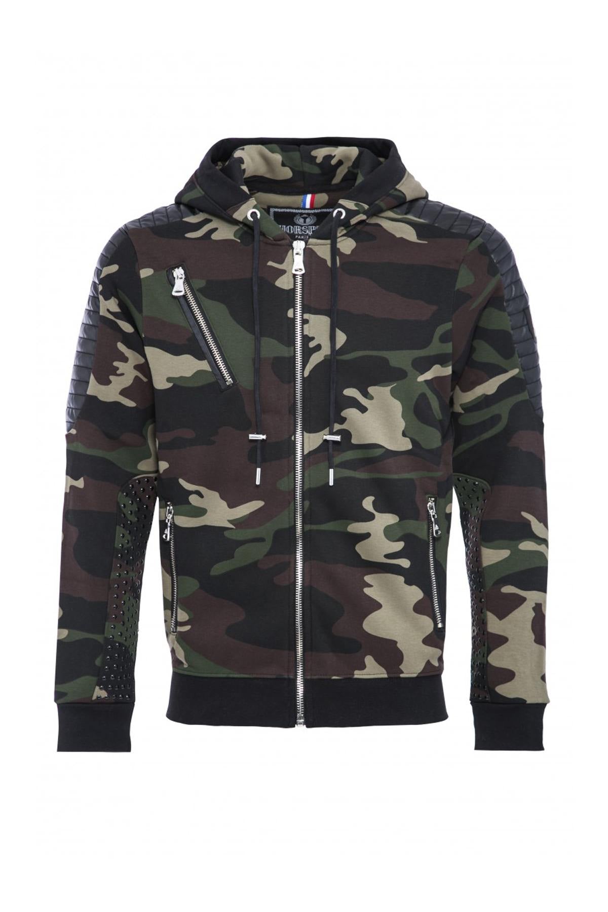 Horspist khaki camouflage print zipped sweatshirt - Image n°3