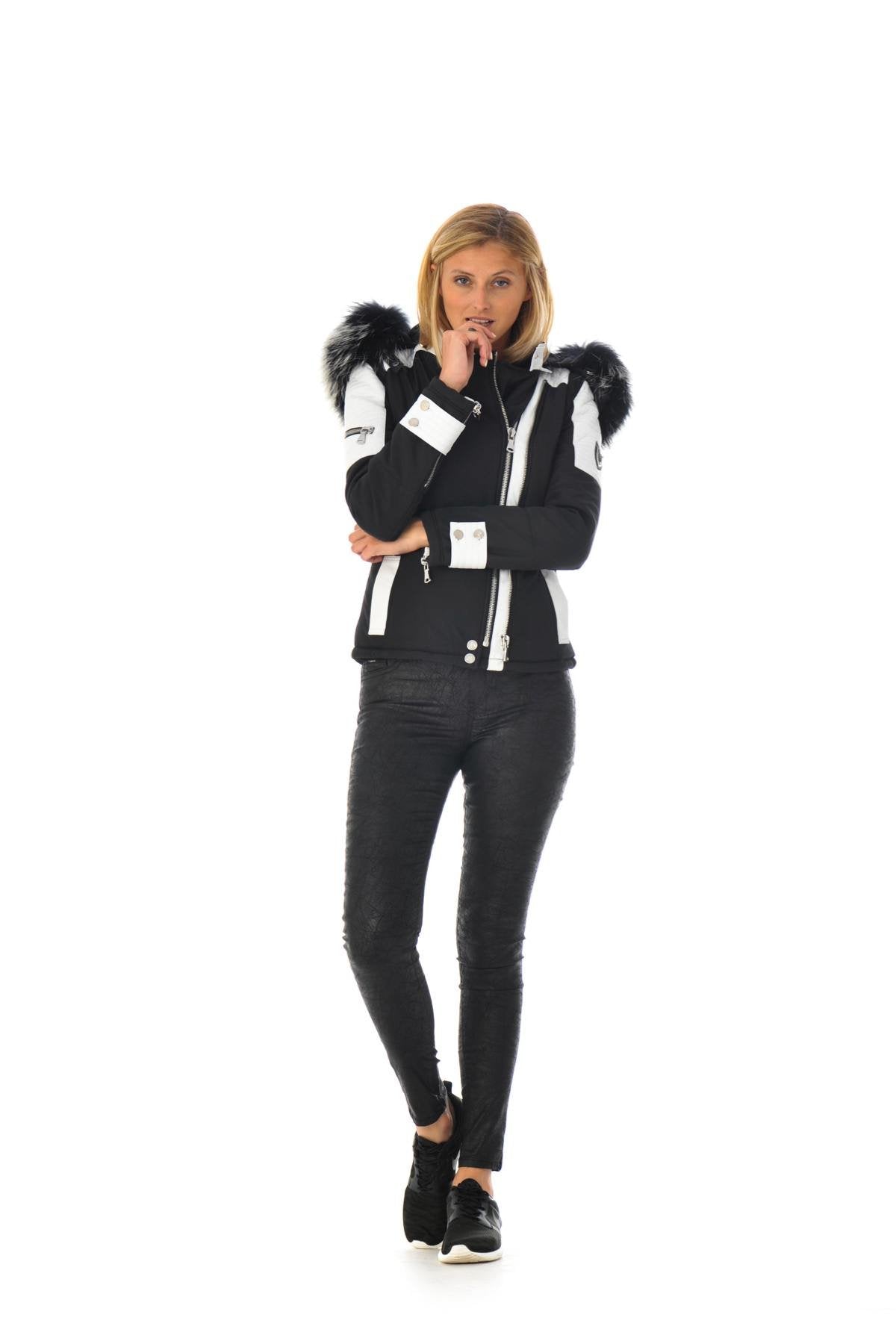 Horspist black and white down jacket with silver fur - Image n°5