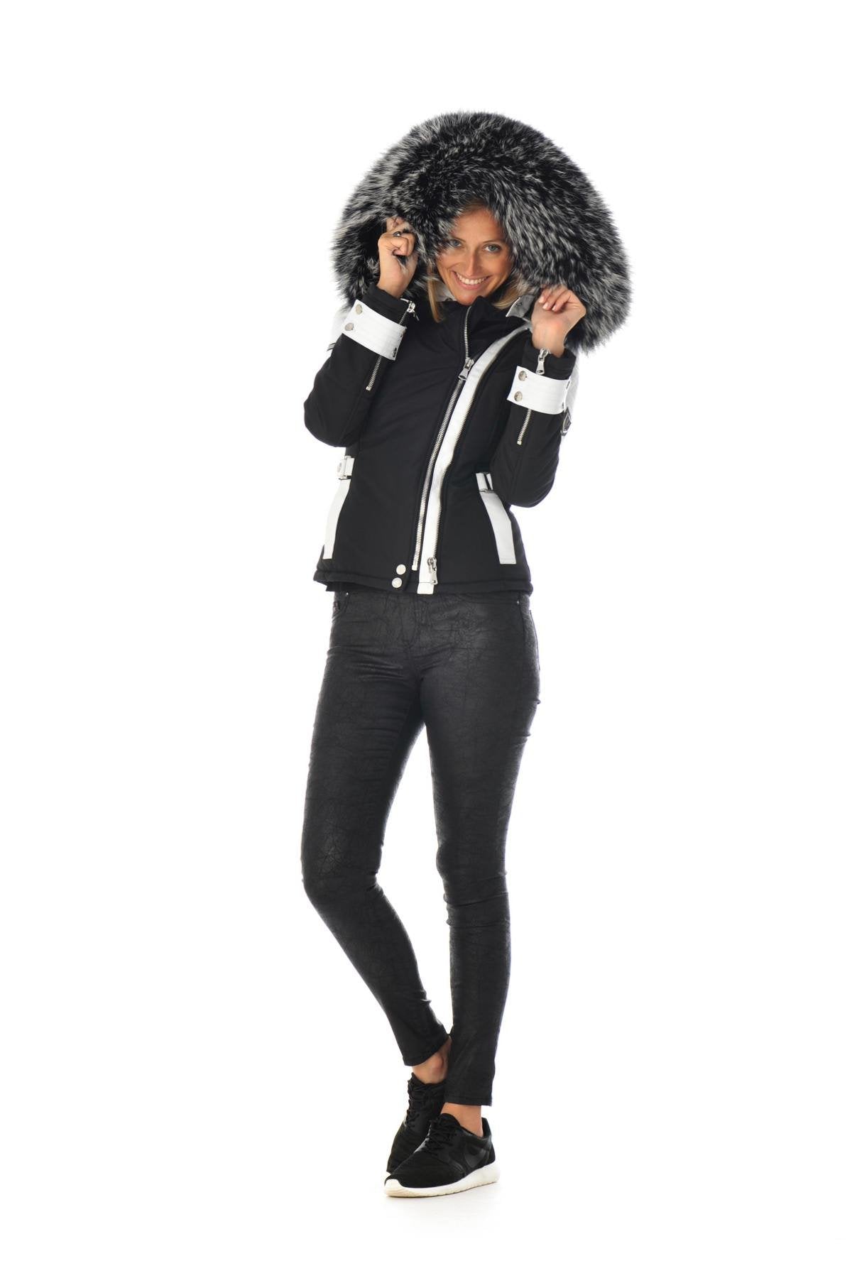 Horspist black and white down jacket with silver fur - Image n°2