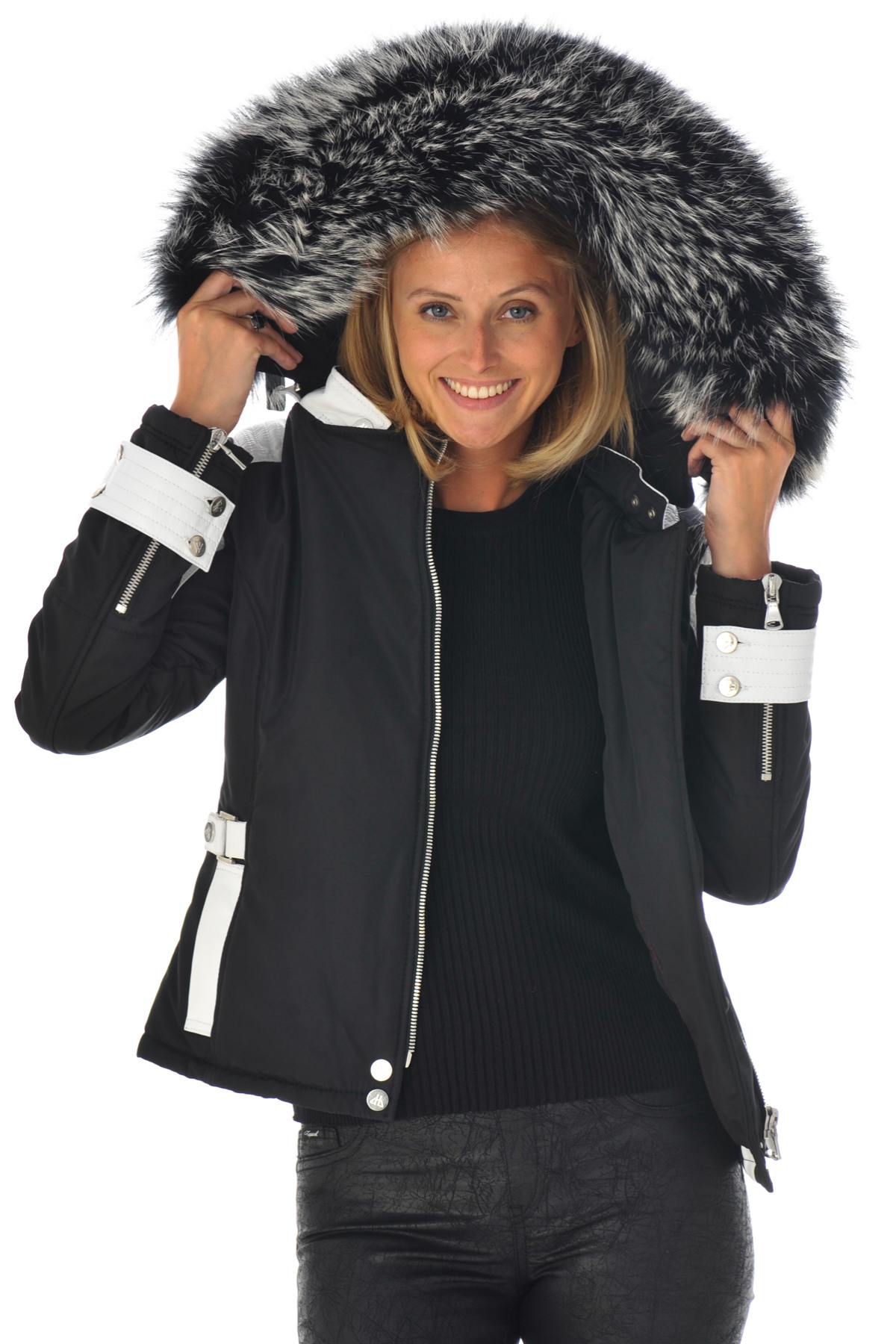 Horspist black and white down jacket with silver fur - Image n°1