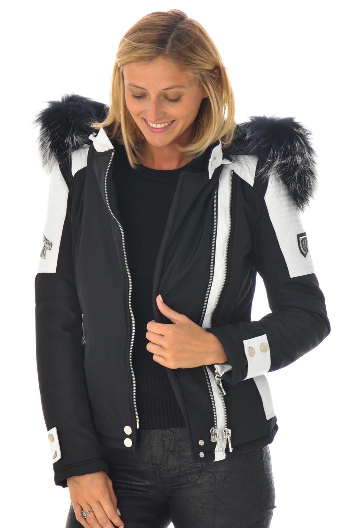 Horspist black and white down jacket with silver fur - Image n°4