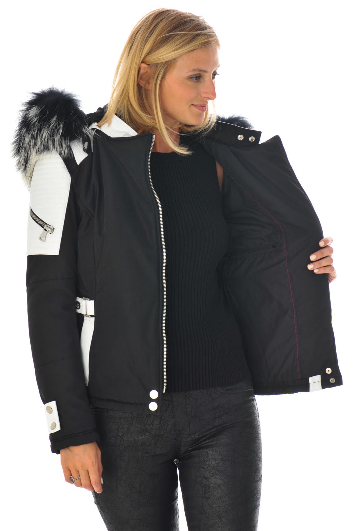 Horspist black and white down jacket with silver fur - Image n°7