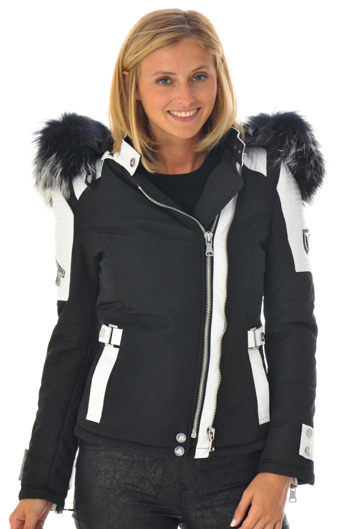 Horspist black and white down jacket with silver fur - Image n°3