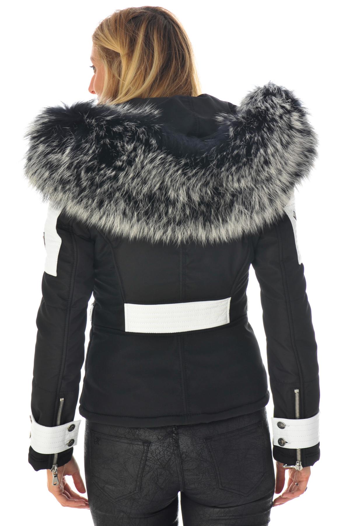 Horspist black and white down jacket with silver fur - Image n°6