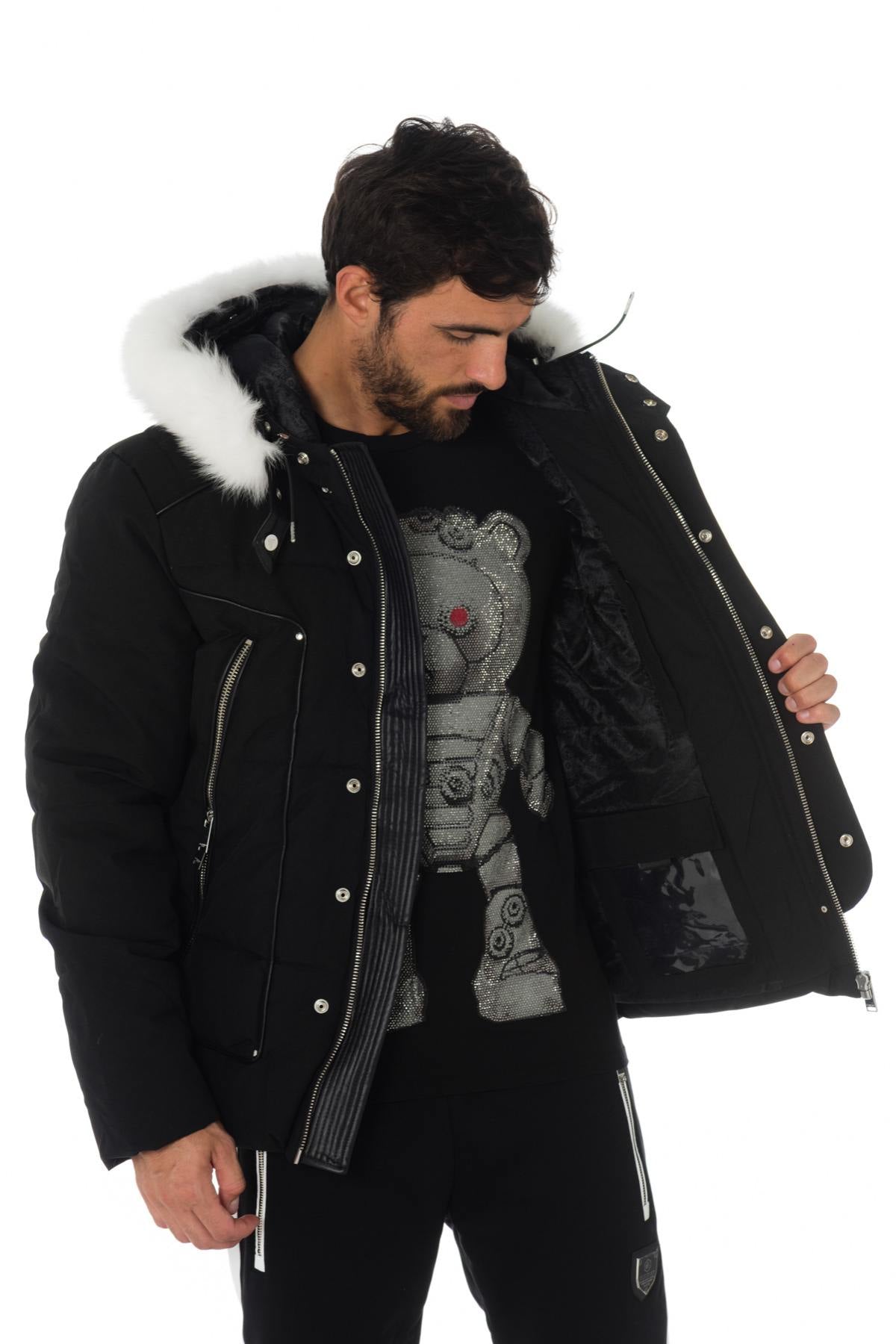 Horspist black down jacket with white fox fur - Image n°6