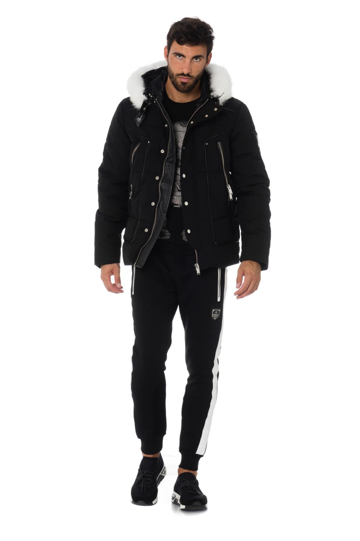 Horspist black down jacket with white fox fur - Image n°2