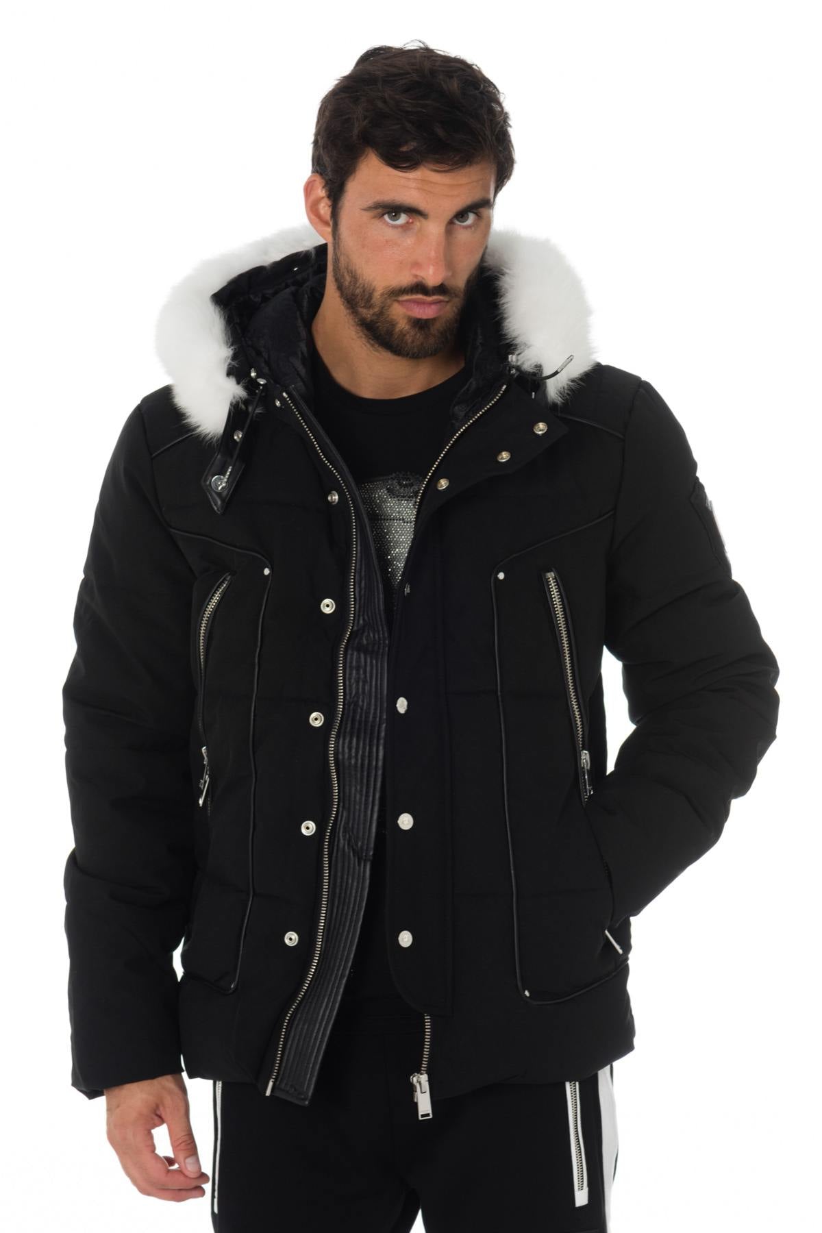 Horspist black down jacket with white fox fur - Image n°1