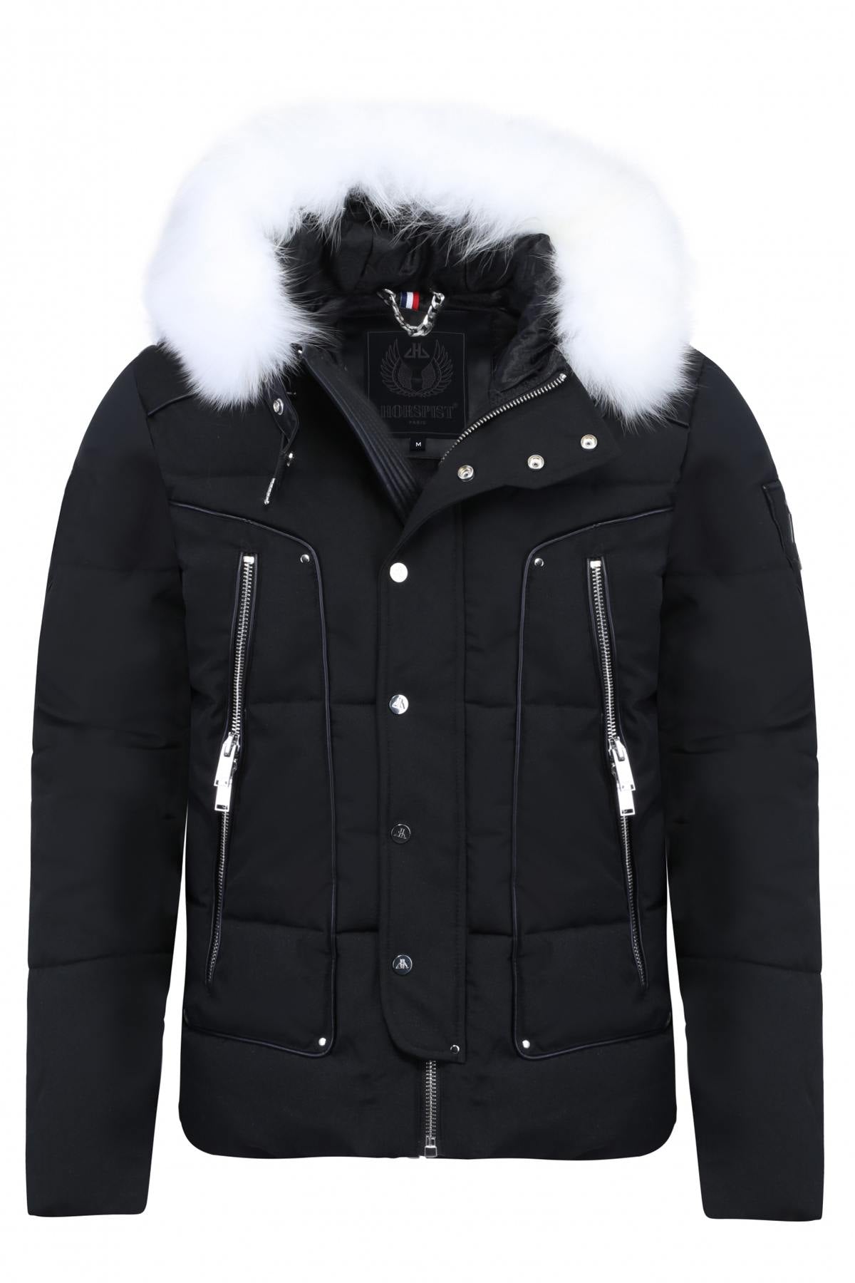 Horspist black down jacket with white fox fur - Image n°3