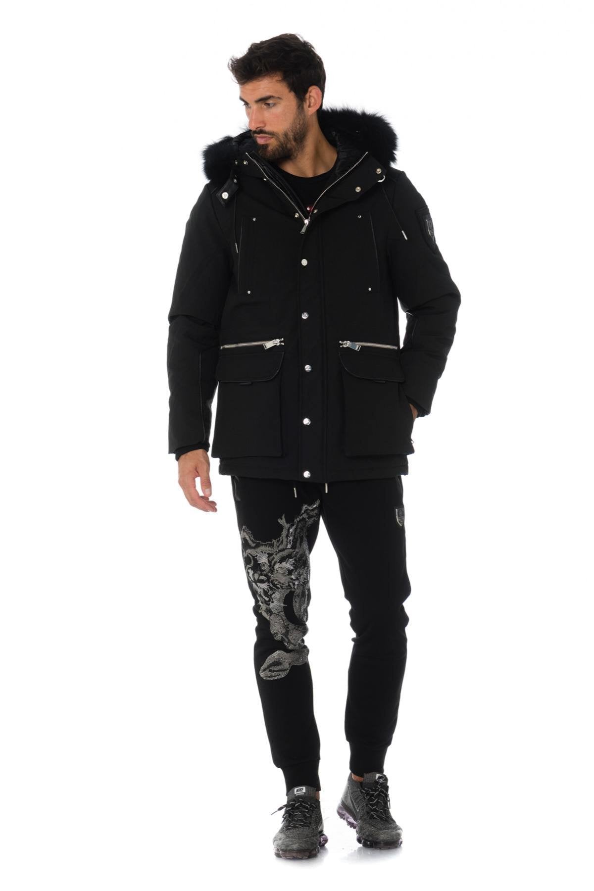 Horspist men's black parka with black collar - Image n°2