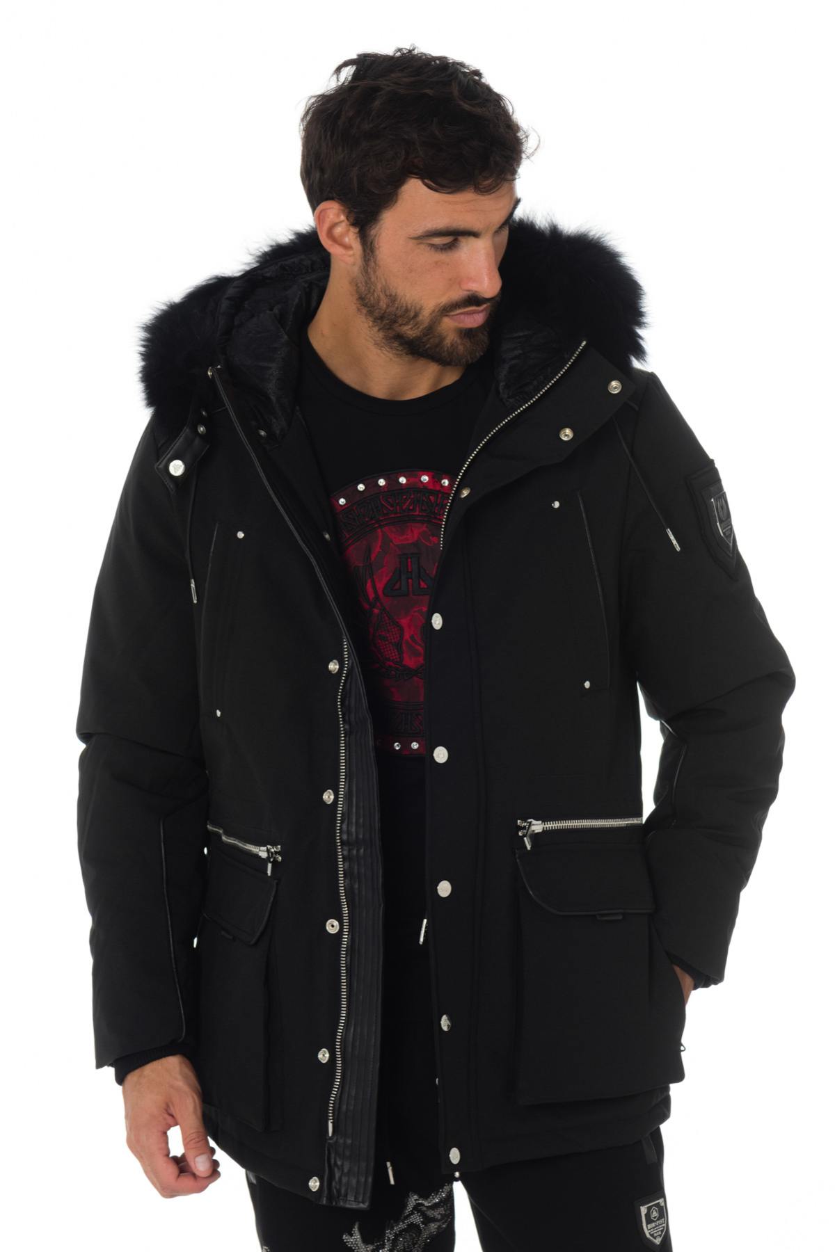 Horspist men's black parka with black collar - Image n°1