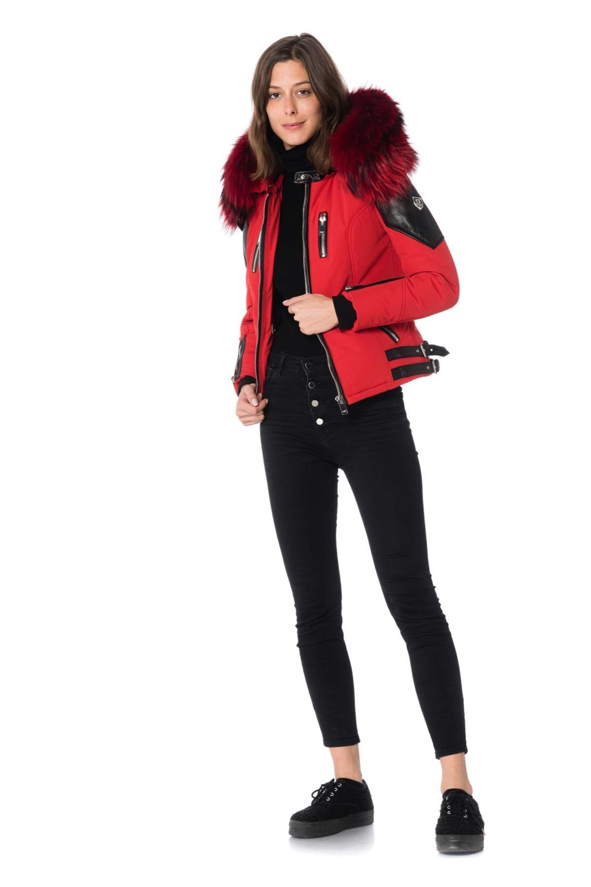 Horspist women's red/black down jacket with red collar - Image n°2