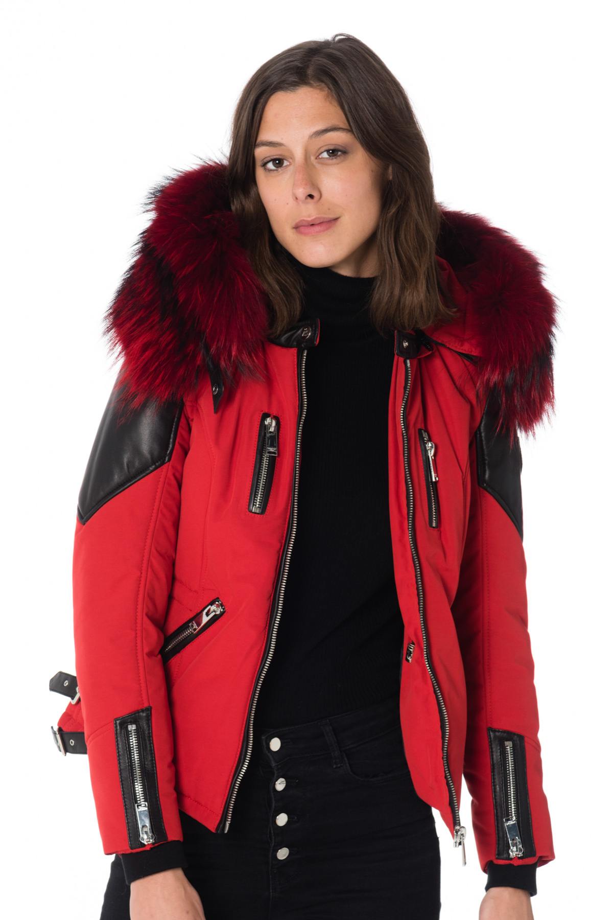 Horspist women's red/black down jacket with red collar - Image n°4