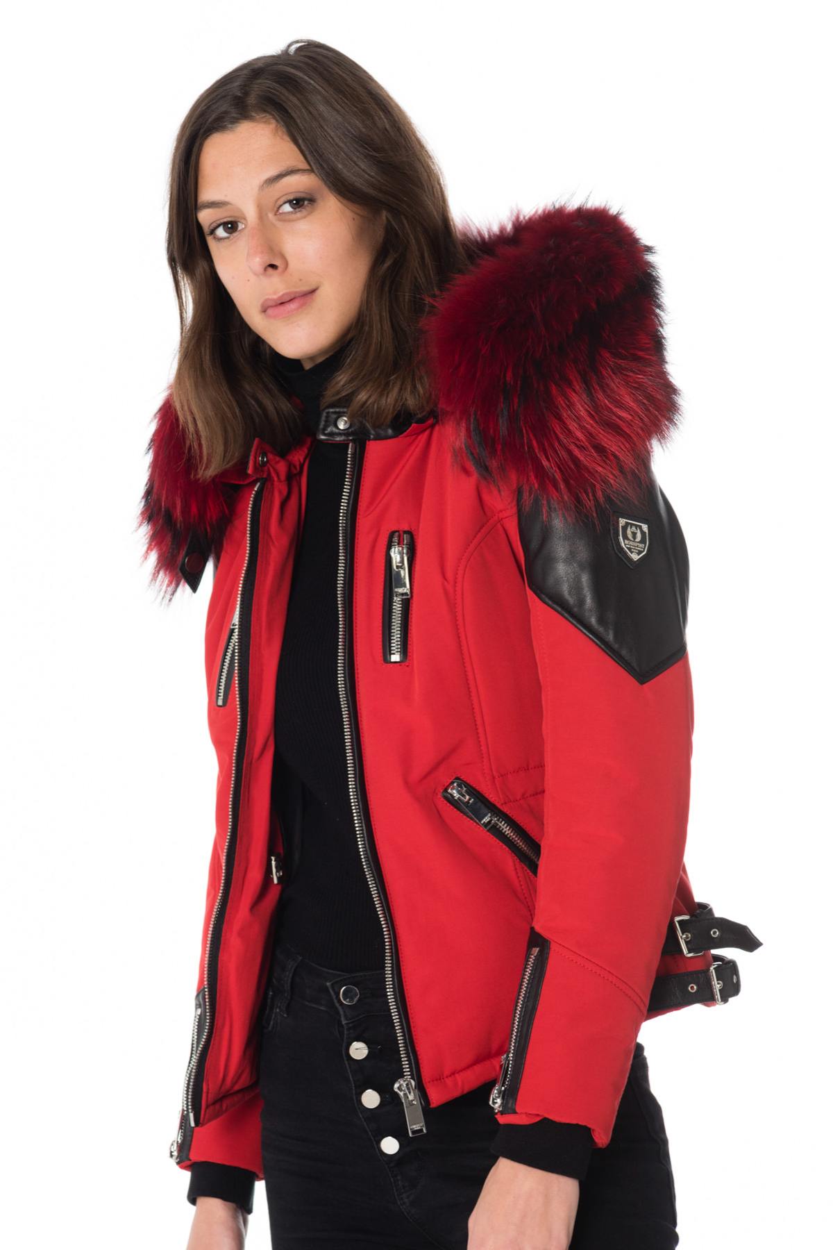 Horspist women's red/black down jacket with red collar - Image n°1