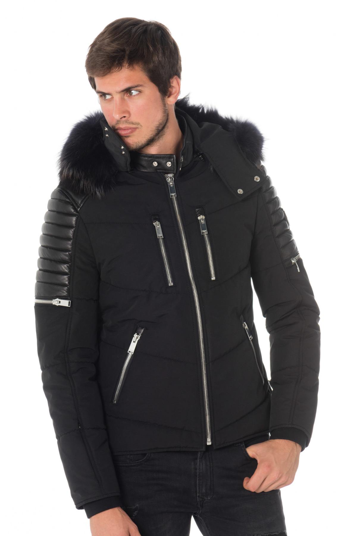 Horspist men's black down jacket with black collar - Image n°1