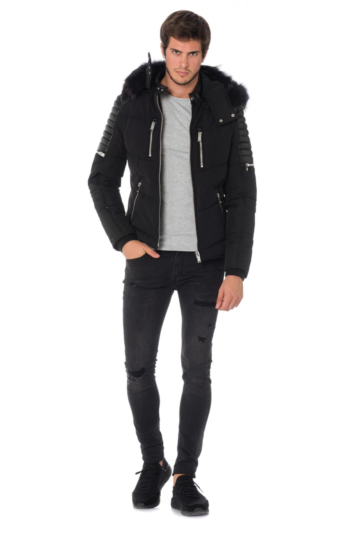 Horspist men's black down jacket with black collar - Image n°2