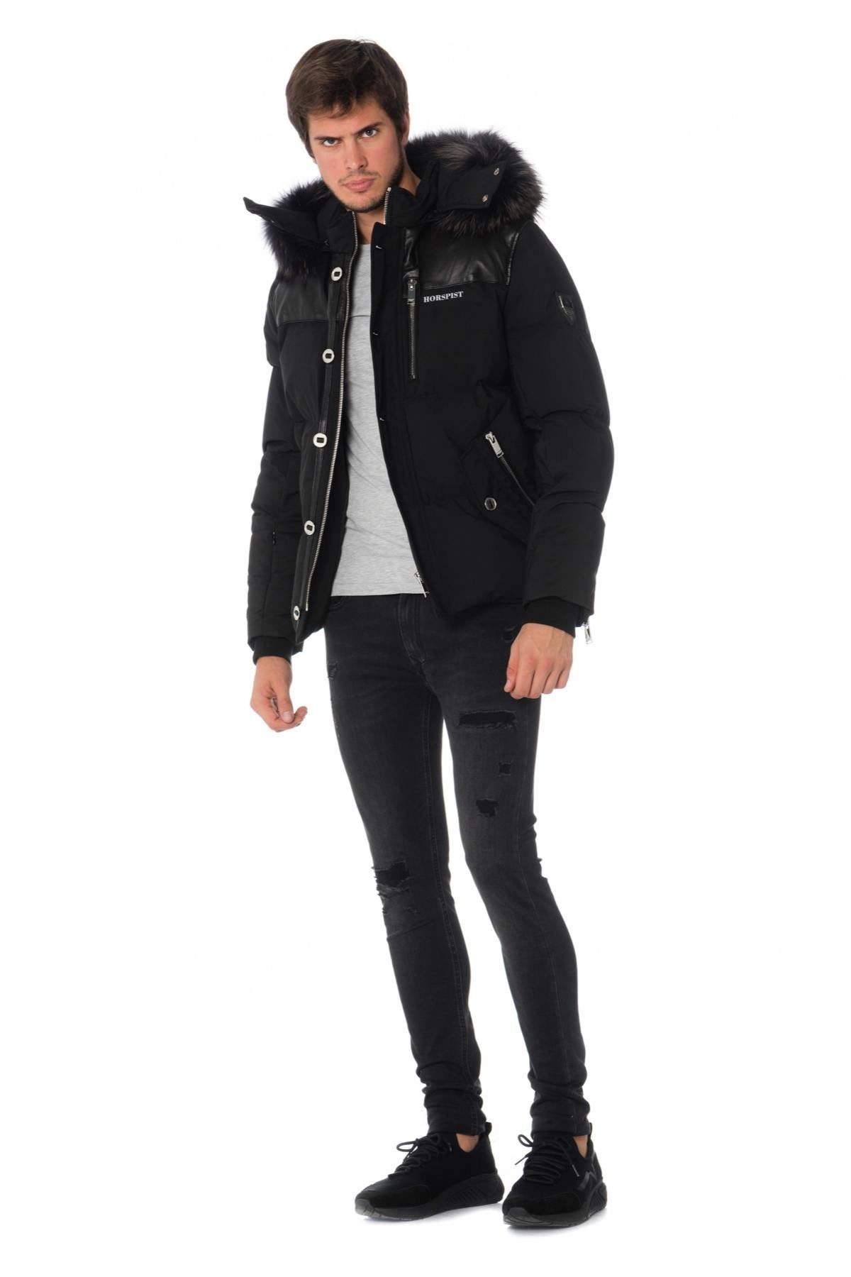 Horspist men's black down jacket with black collar - Image n°2