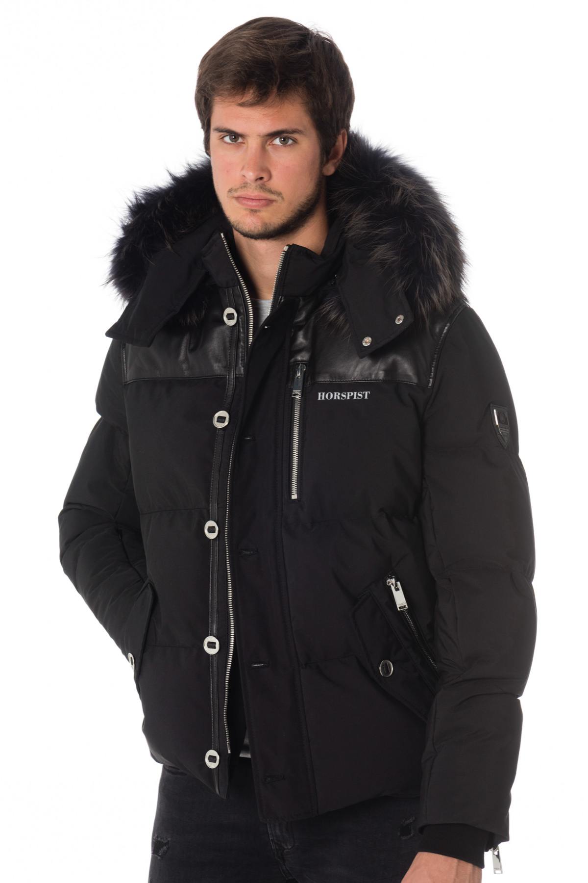 Horspist men's black down jacket with black collar - Image n°1