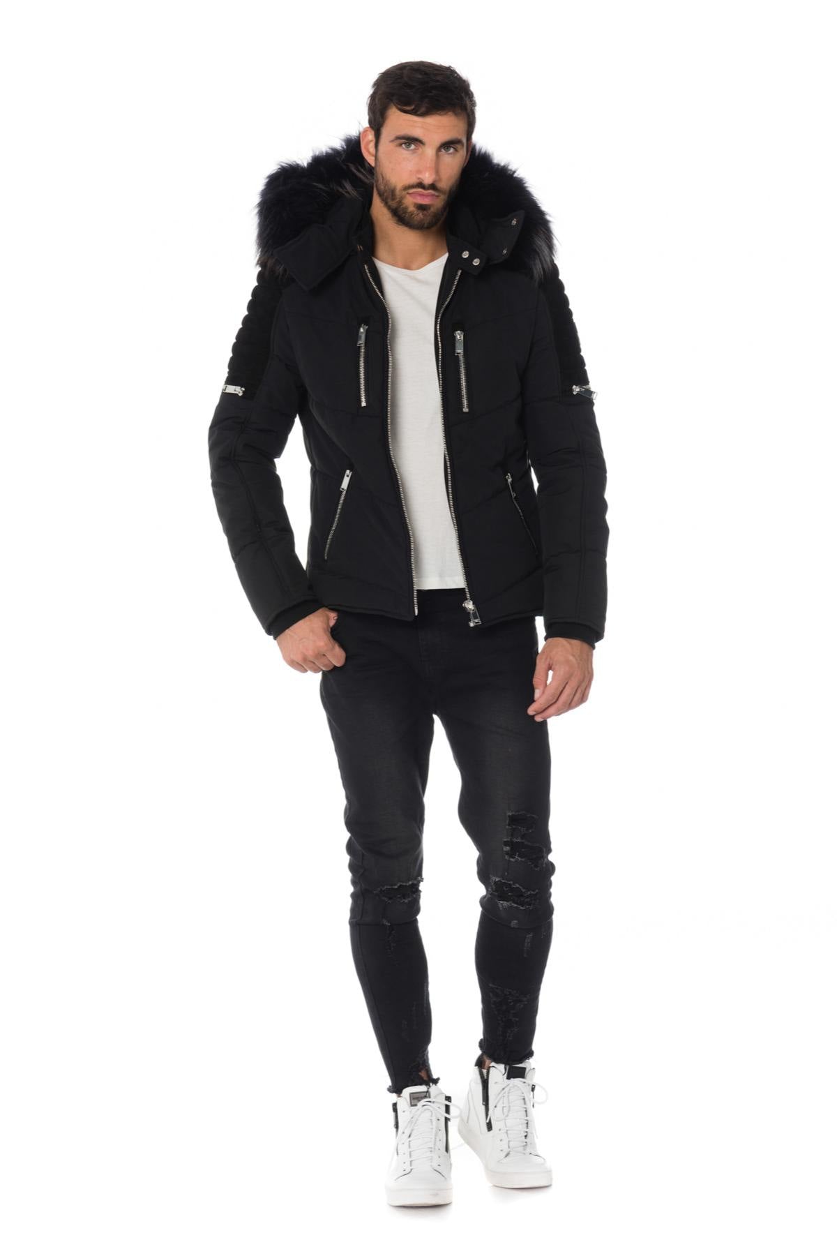 Horspist black down jacket with suede inserts - Image n°2