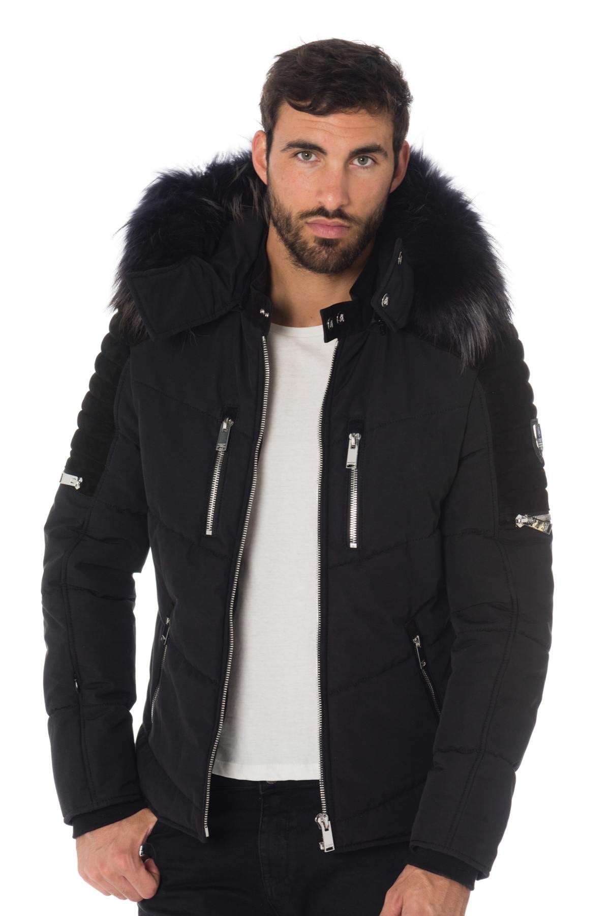 Horspist black down jacket with suede inserts - Image n°8