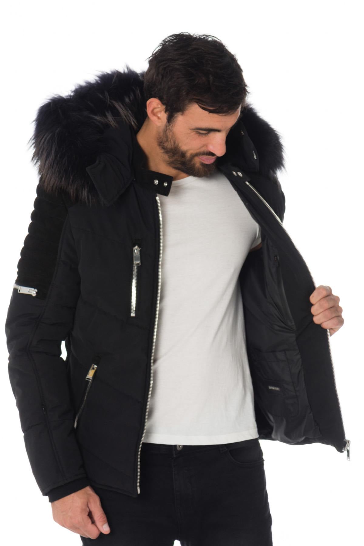 Horspist black down jacket with suede inserts - Image n°9