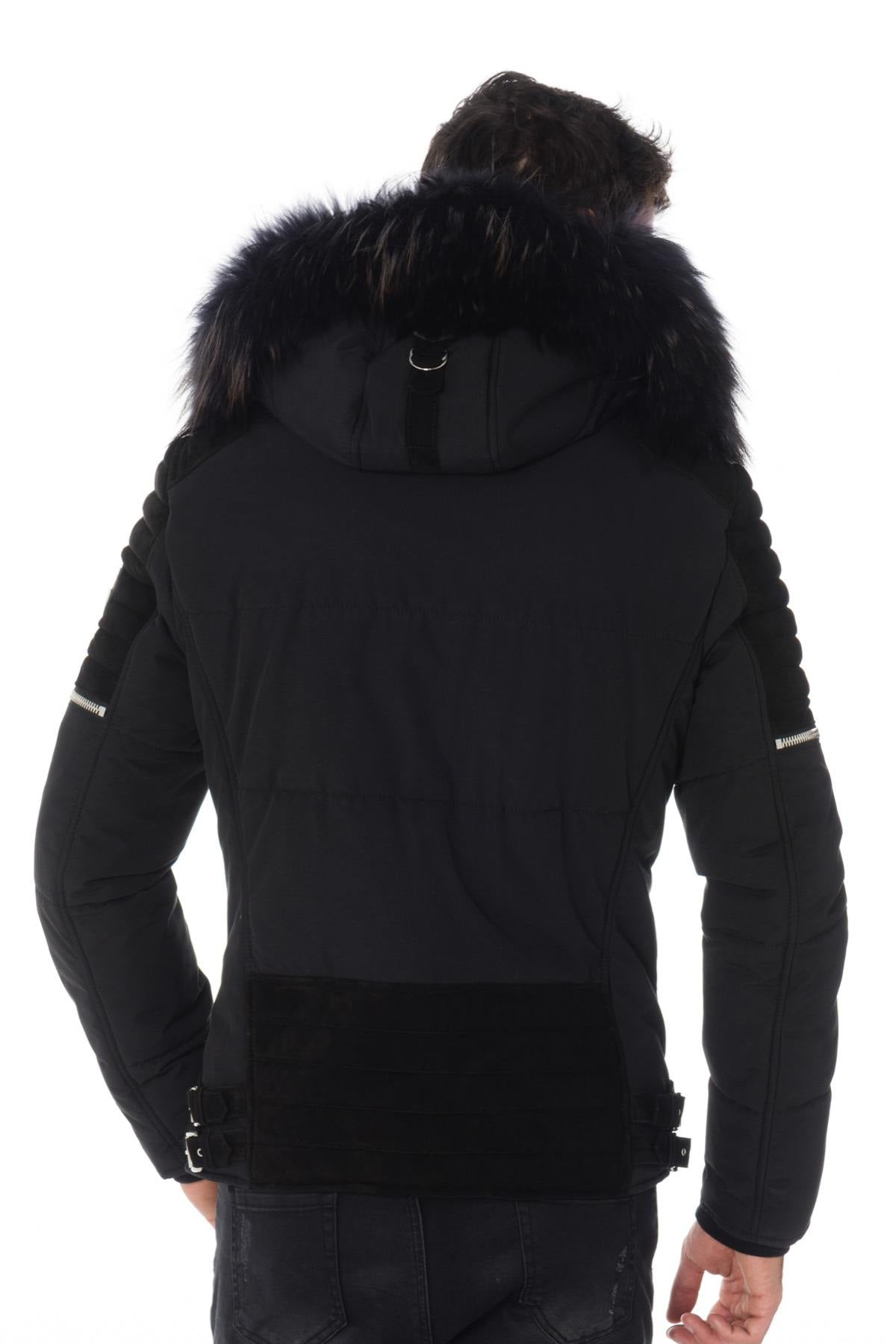 Horspist black down jacket with suede inserts - Image n°4