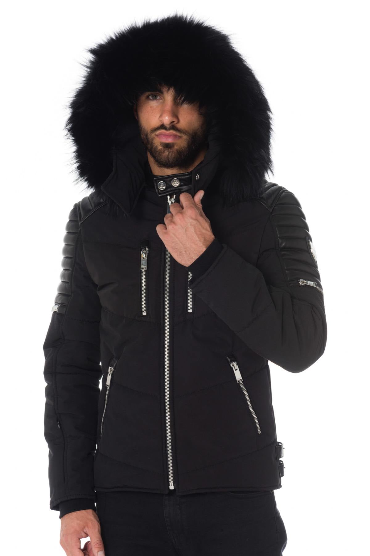 Horspist black down jacket with black collar - Image n°1