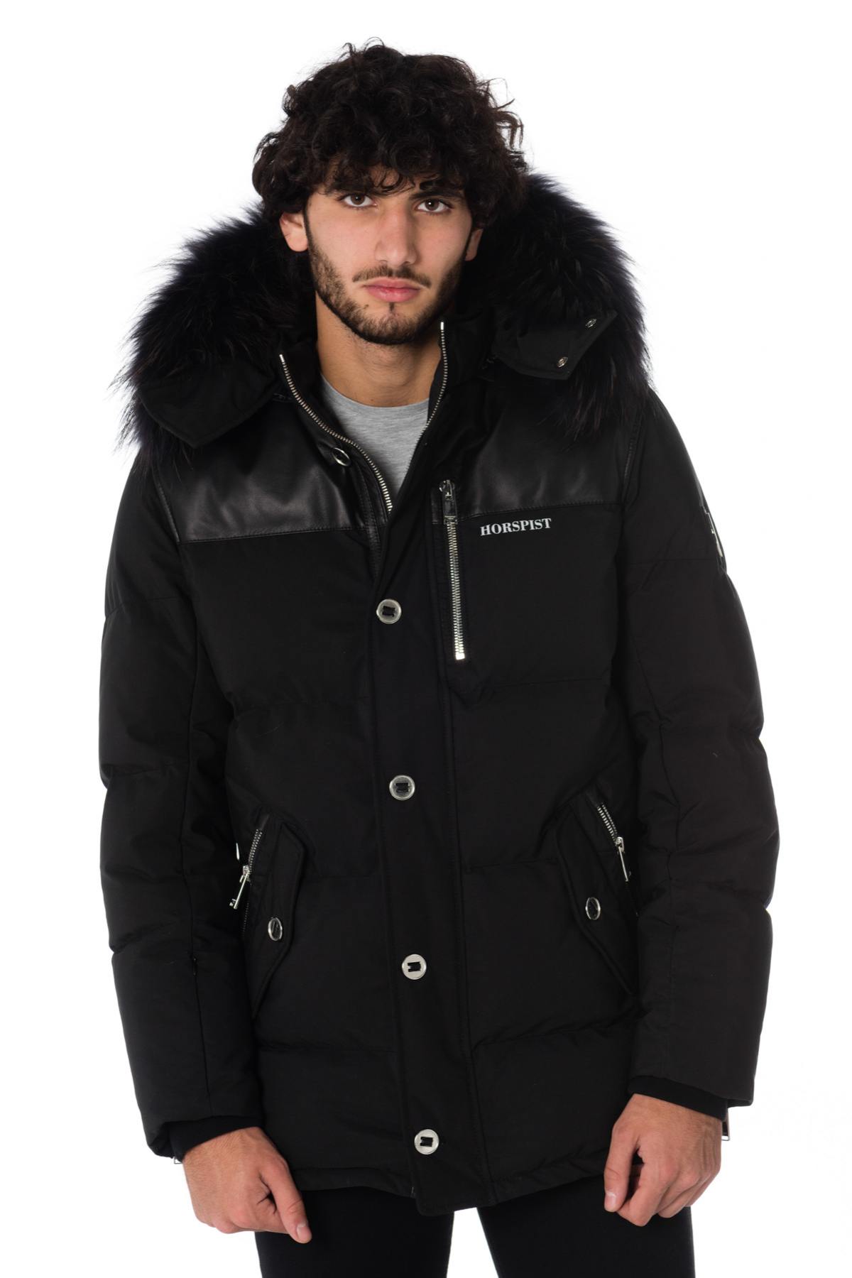 Horspist men's black down jacket with black collar - Image n°1