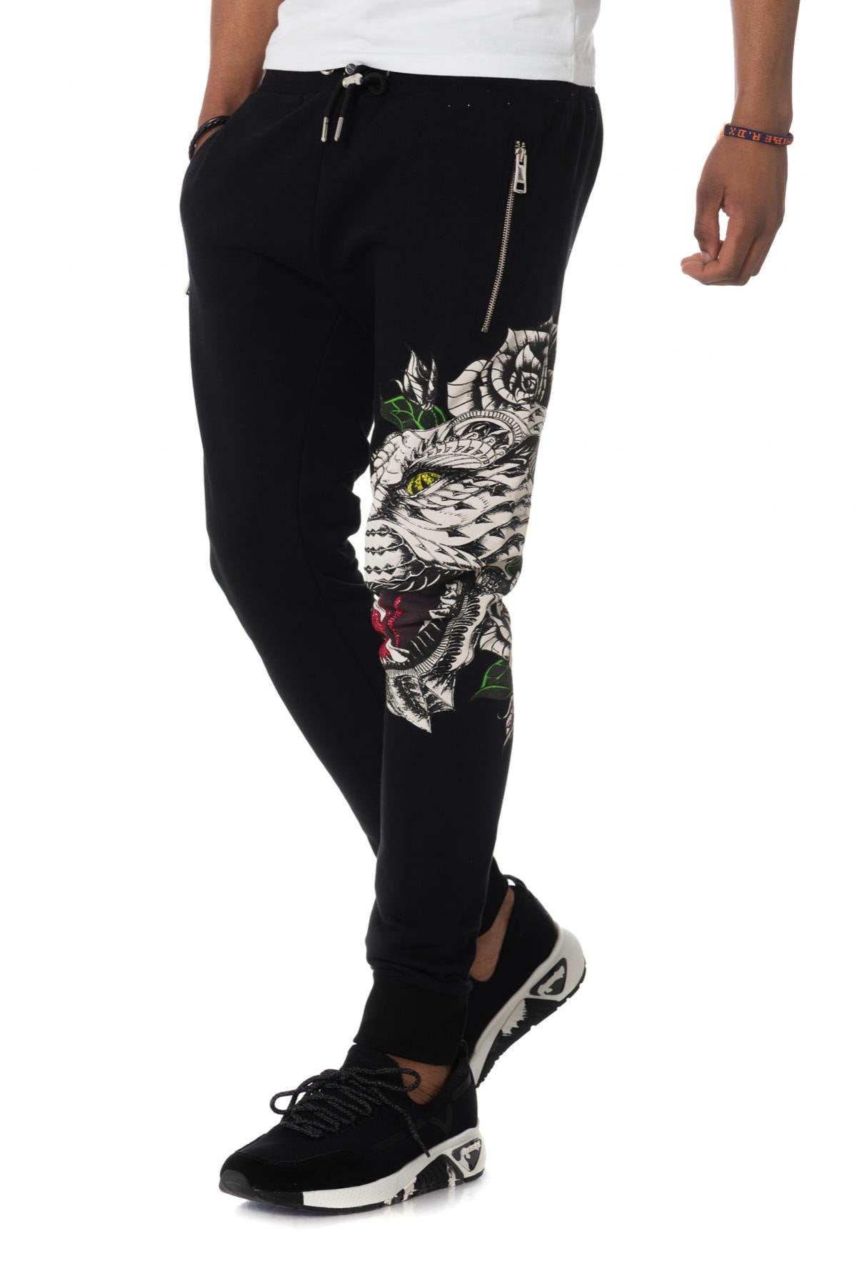 Black tiger jogging pants - Image n°1