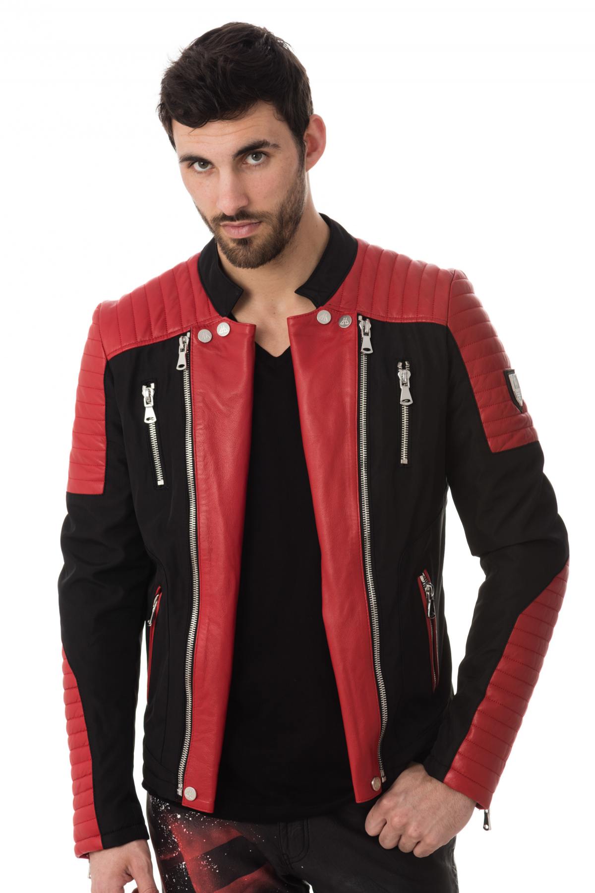 Black and red bi-material jacket - Image n°3