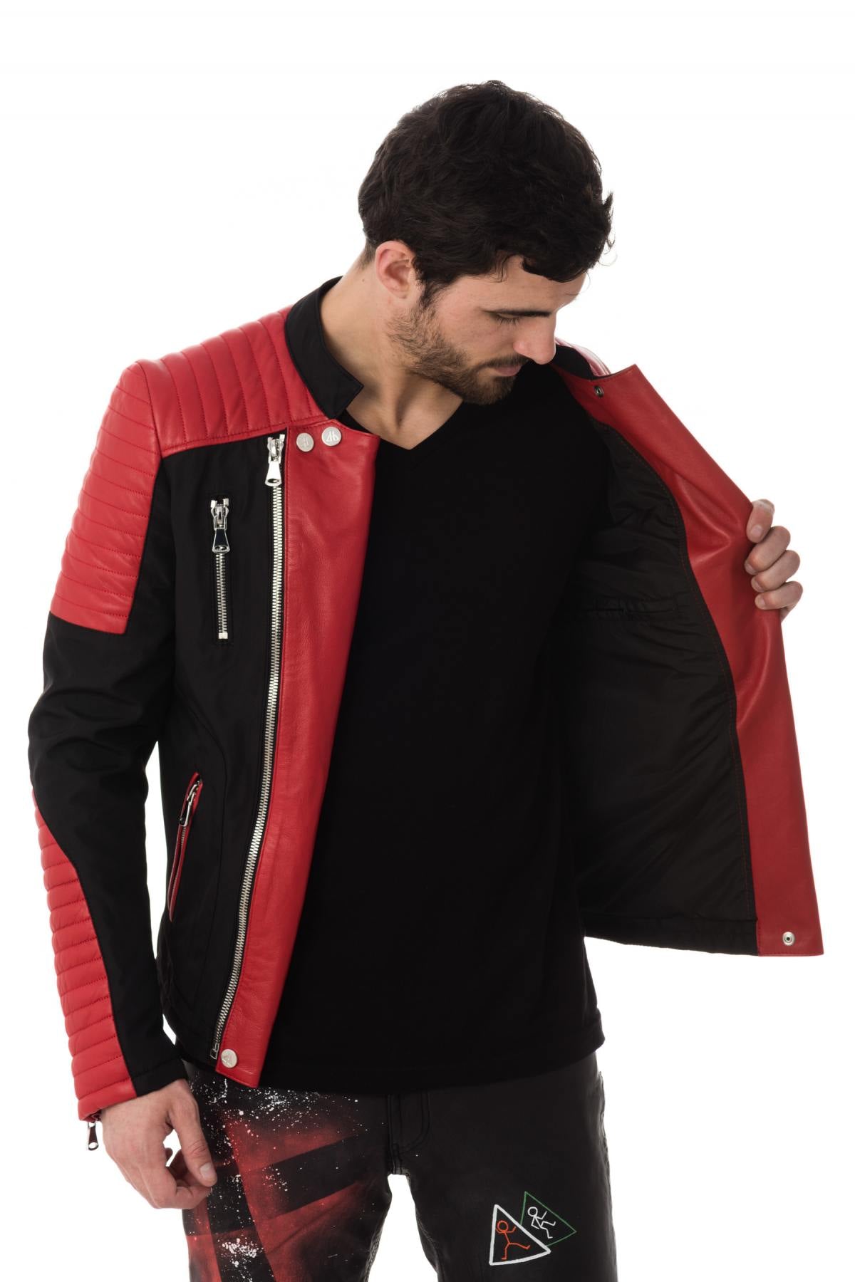 Black and red bi-material jacket - Image n°4