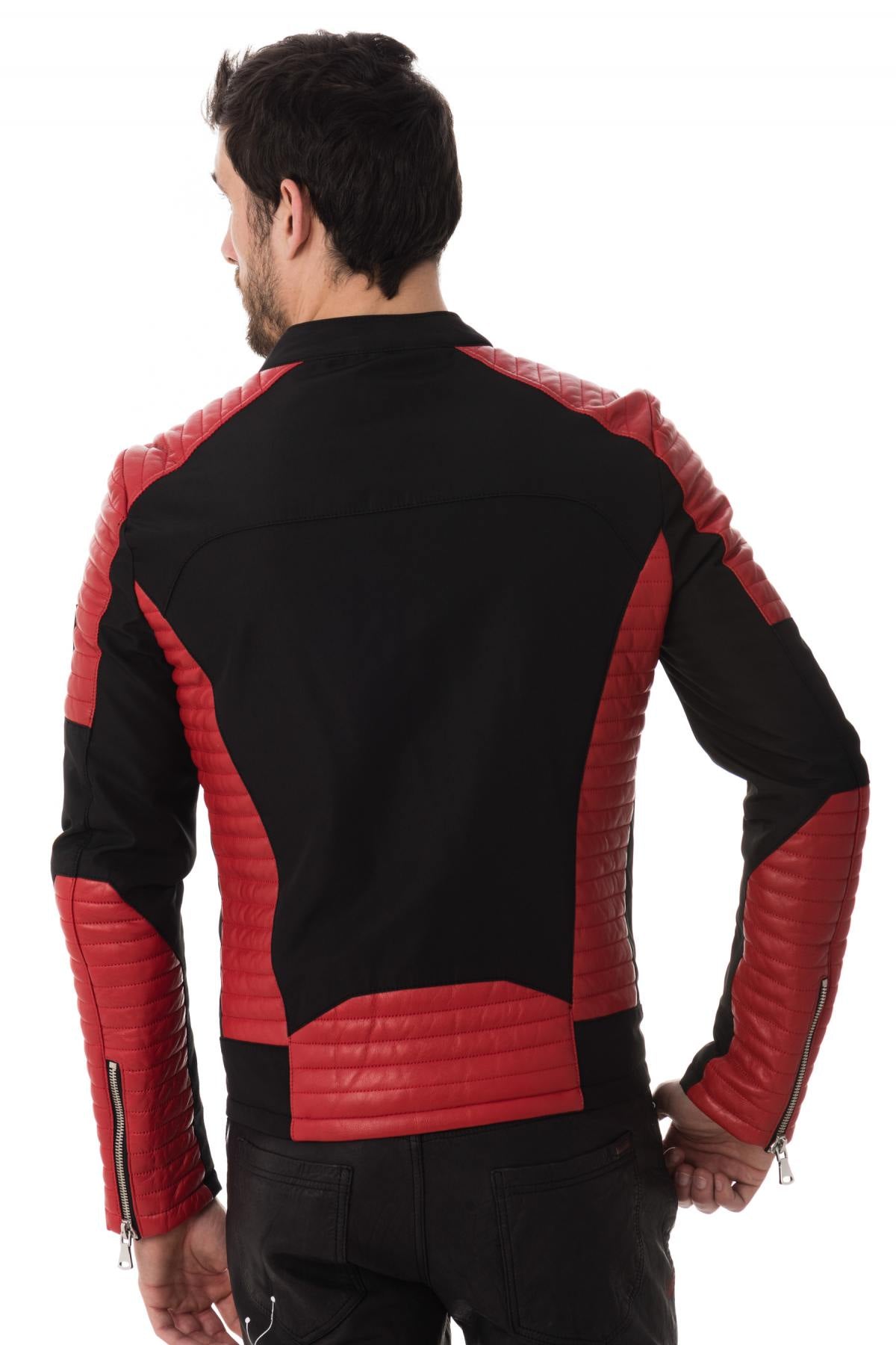 Black and red bi-material jacket - Image n°5