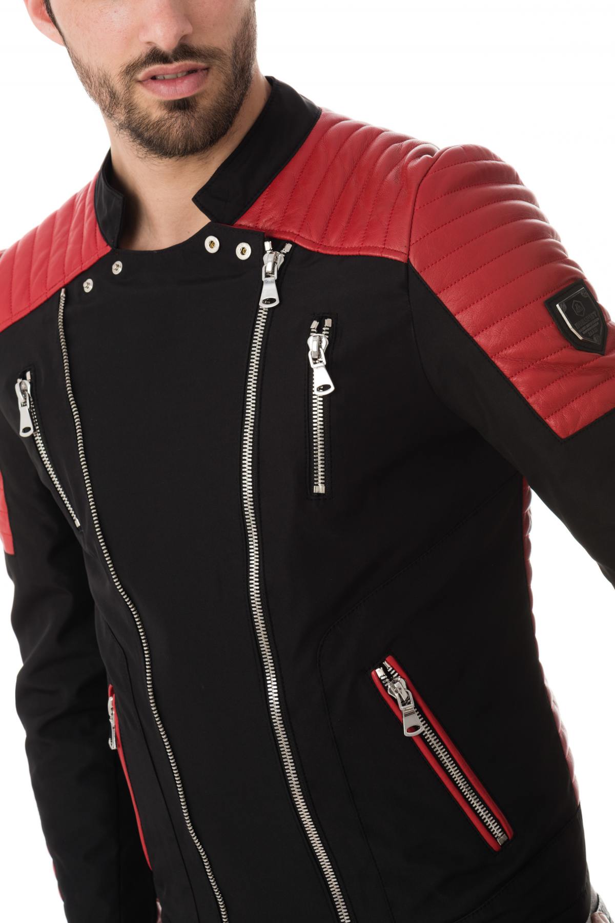 Black and red bi-material jacket - Image n°6